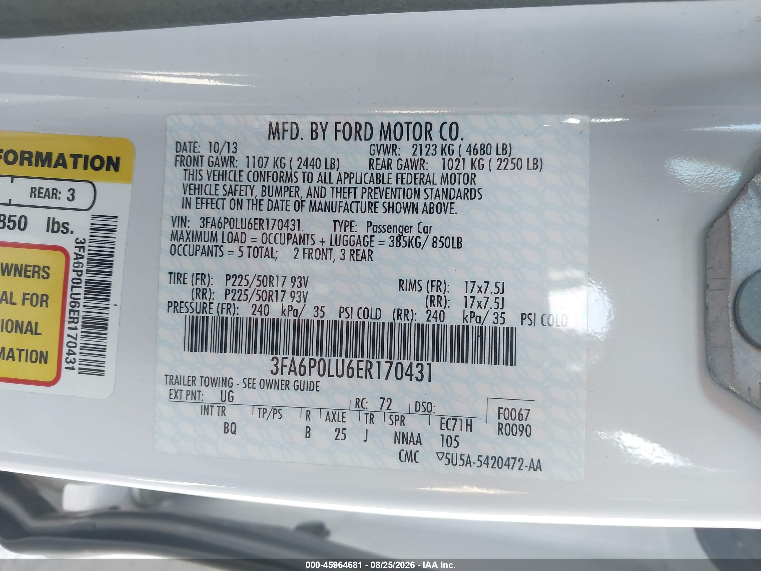 2014 Ford Fusion Hybrid Se White vin: 3FA6P0LU6ER170431