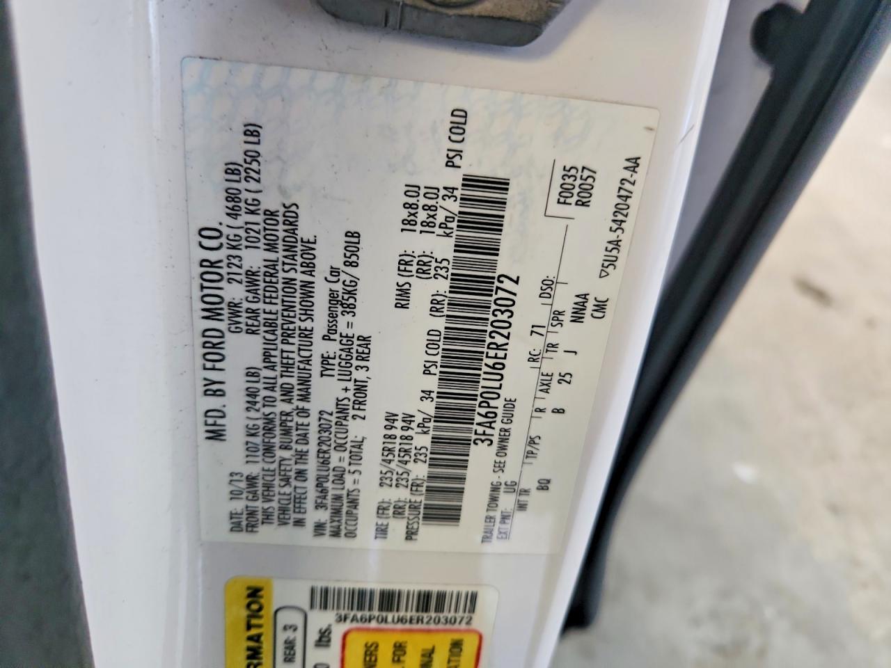 2014 Ford Fusion Se Hybrid White vin: 3FA6P0LU6ER203072