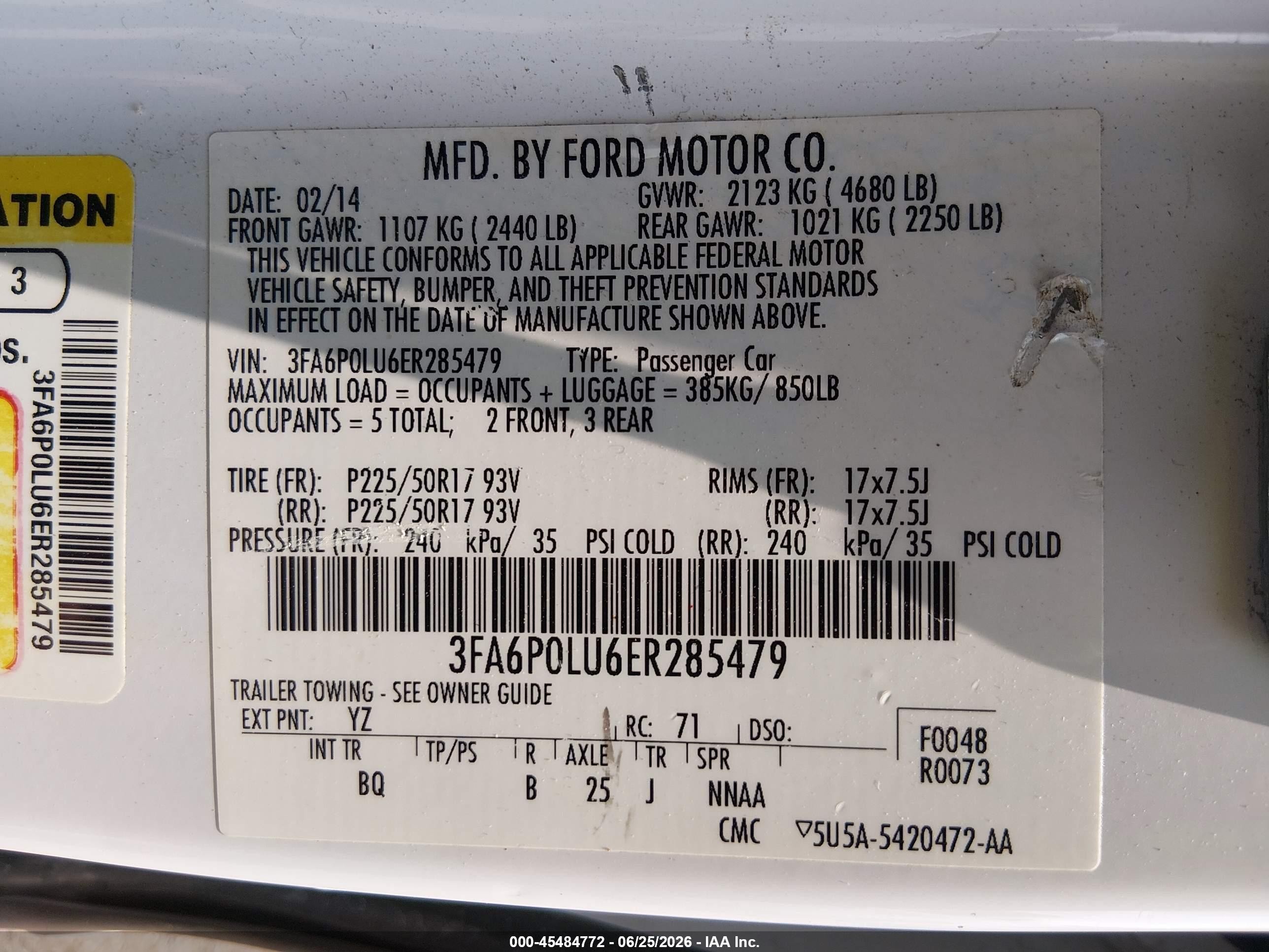 2014 Ford Fusion Hybrid Se White vin: 3FA6P0LU6ER285479