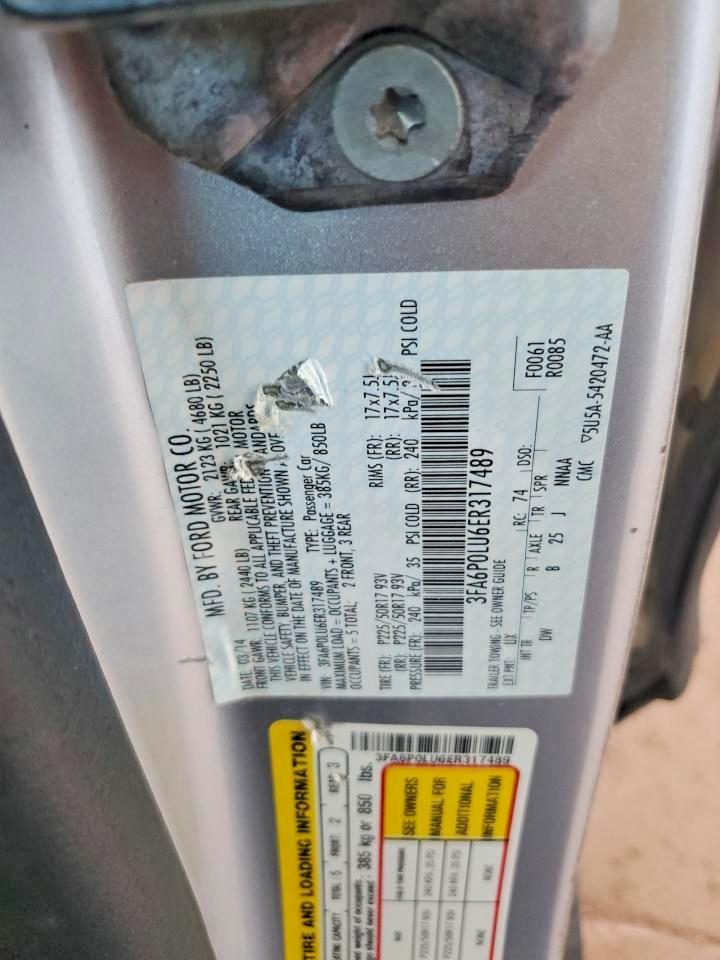2014 Ford Fusion Se Hybrid Silver vin: 3FA6P0LU6ER317489
