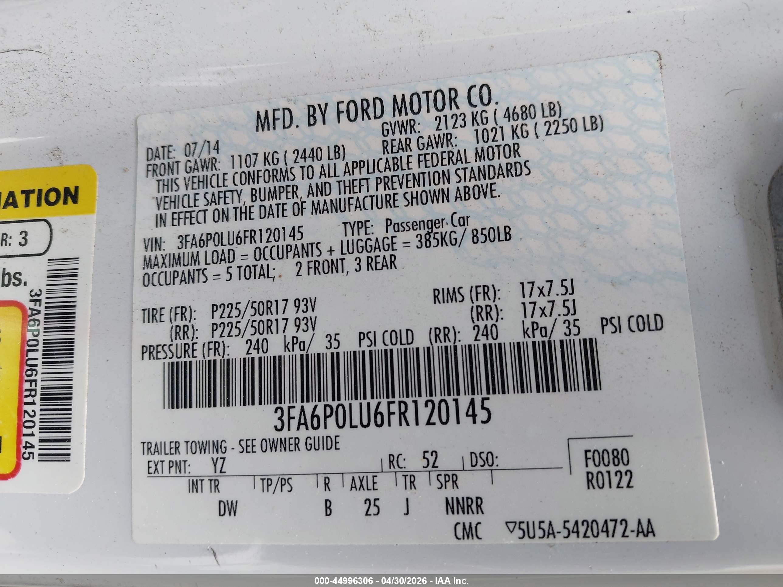 2015 Ford Fusion Hybrid Se White vin: 3FA6P0LU6FR120145