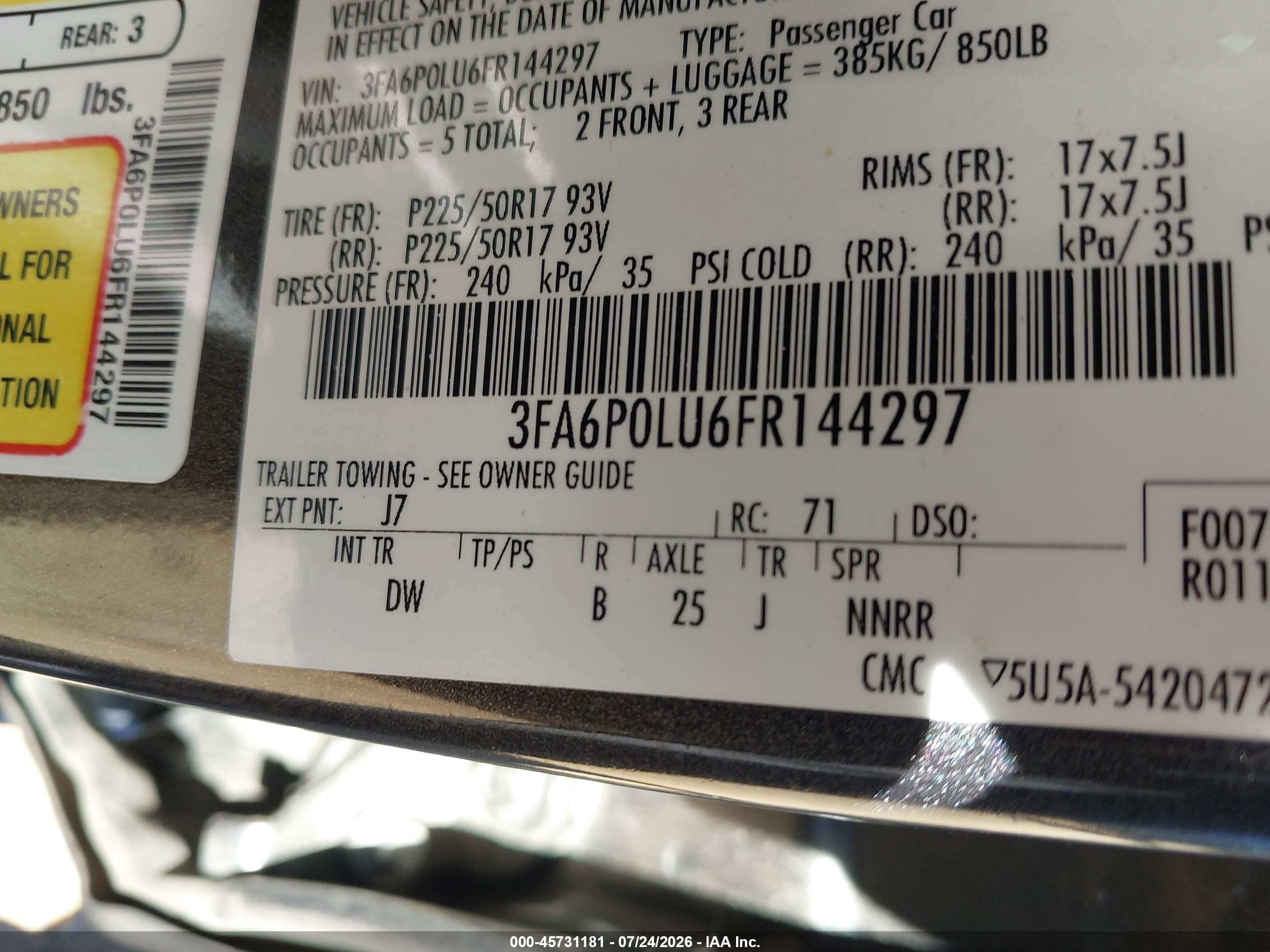 2015 Ford Fusion Hybrid Se Gray vin: 3FA6P0LU6FR144297