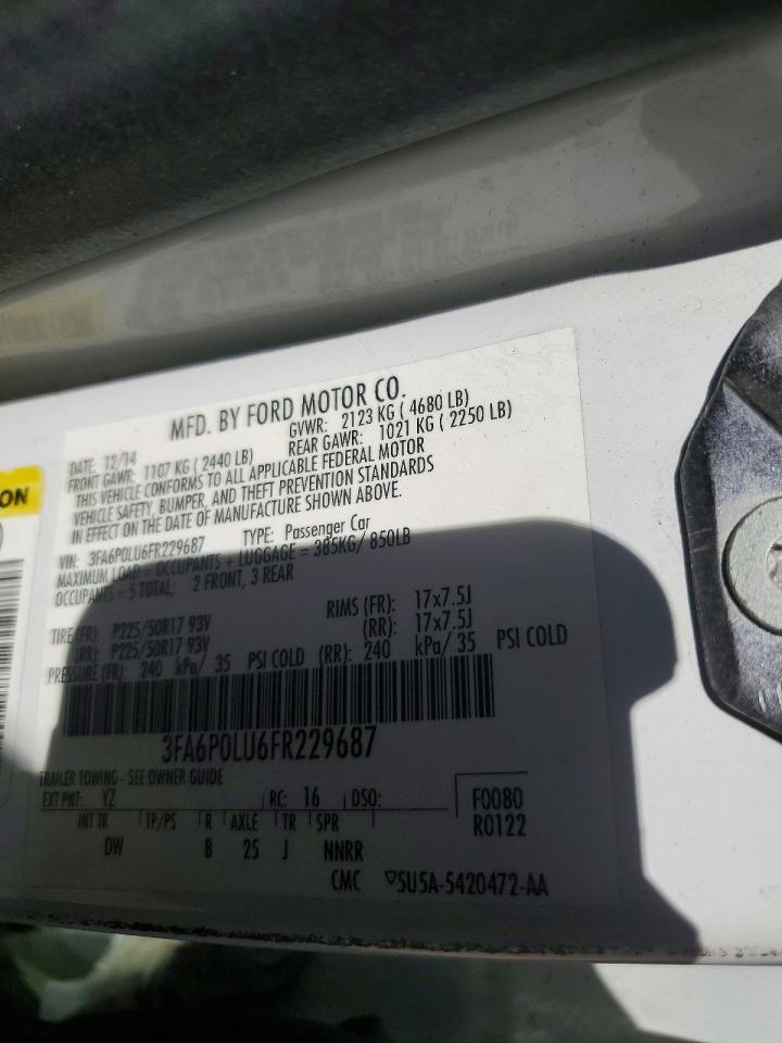 2015 Ford Fusion Se Hybrid White vin: 3FA6P0LU6FR229687
