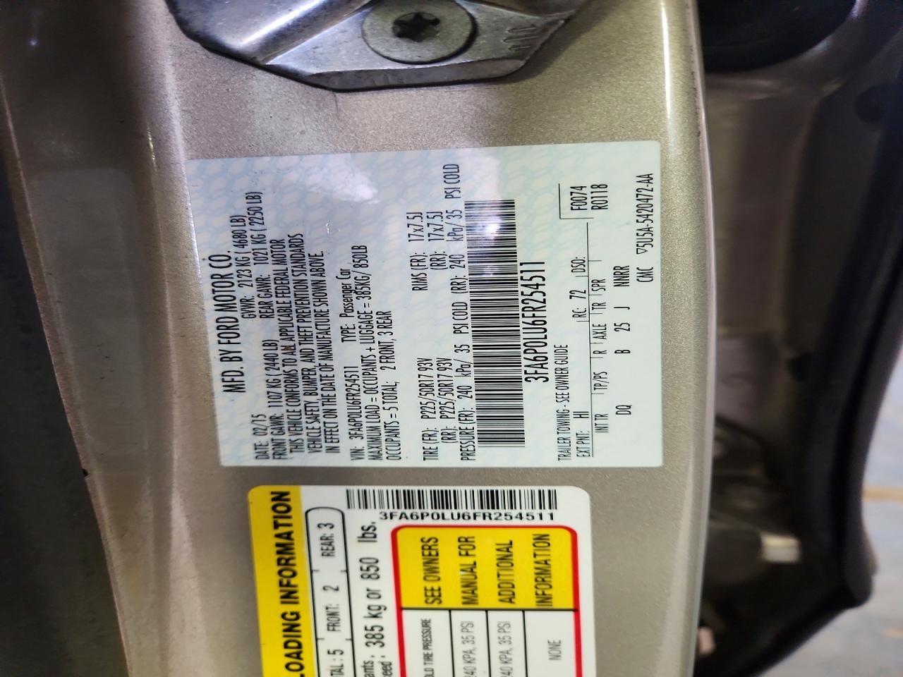 2015 Ford Fusion Se Hybrid Beige vin: 3FA6P0LU6FR254511