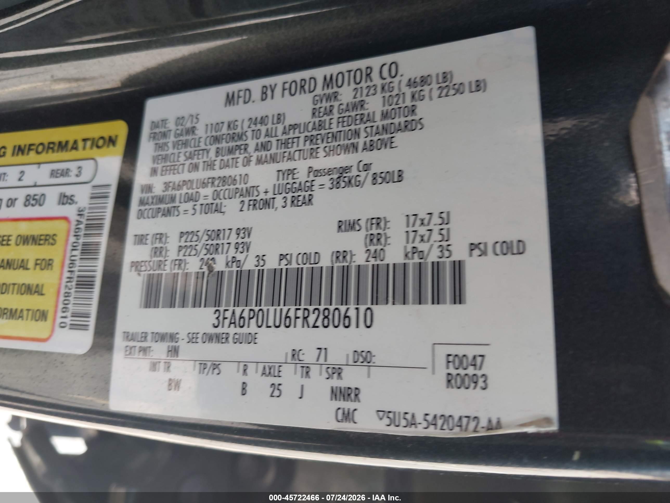 2015 Ford Fusion Hybrid Se Gray vin: 3FA6P0LU6FR280610