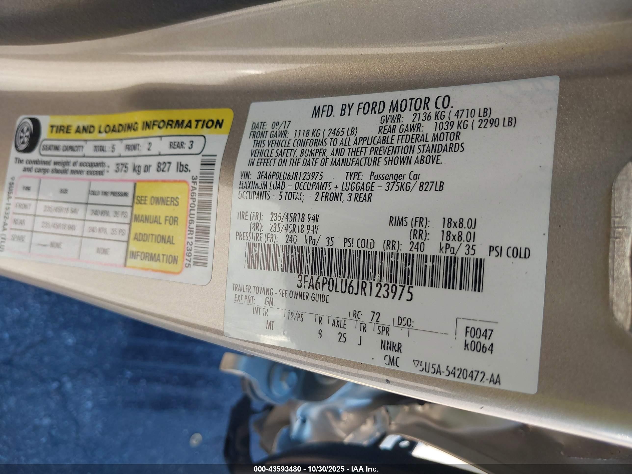 2018 Ford Fusion Hybrid Se Золотой vin: 3FA6P0LU6JR123975