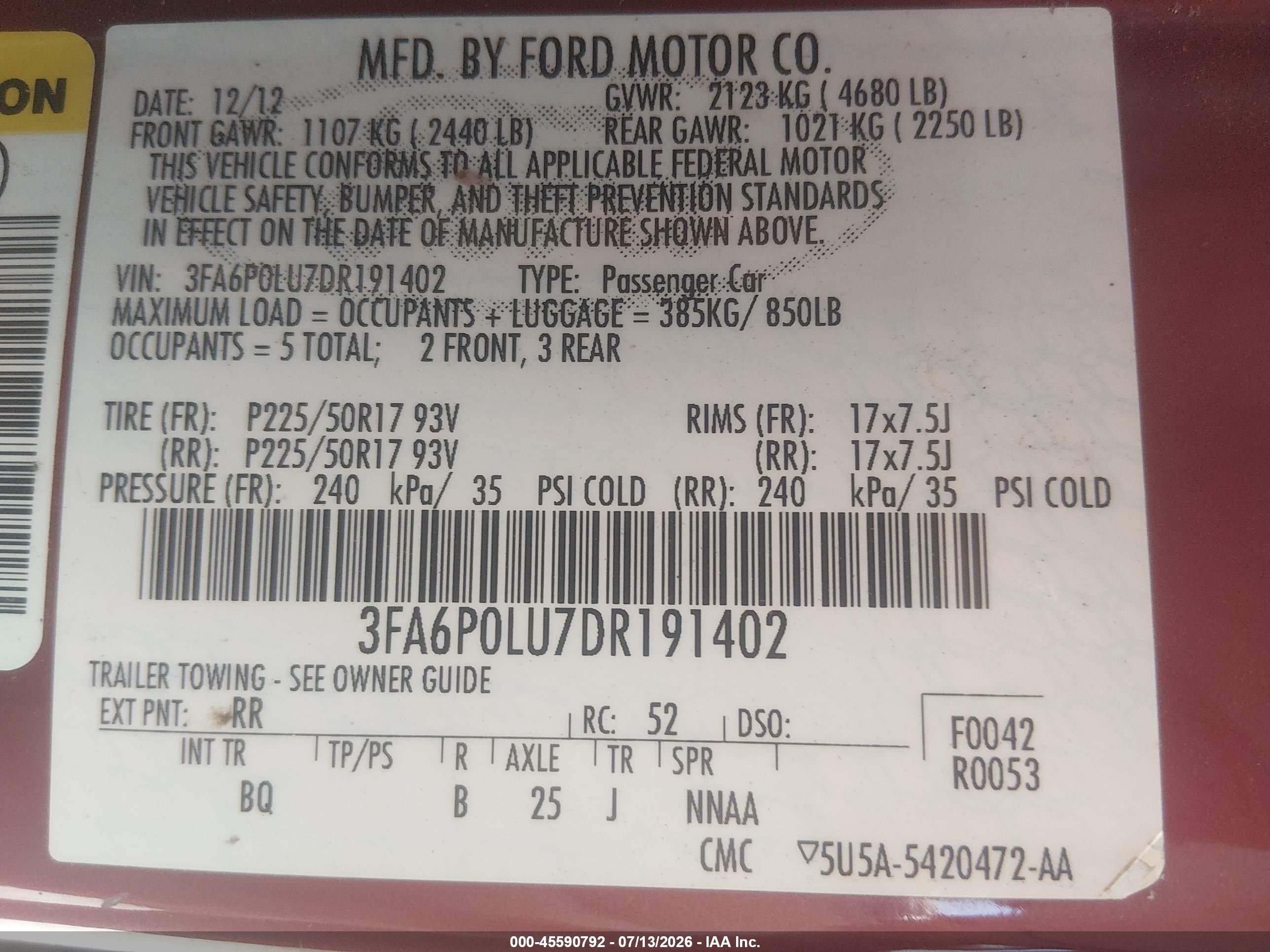 2013 Ford Fusion Hybrid Se Red vin: 3FA6P0LU7DR191402
