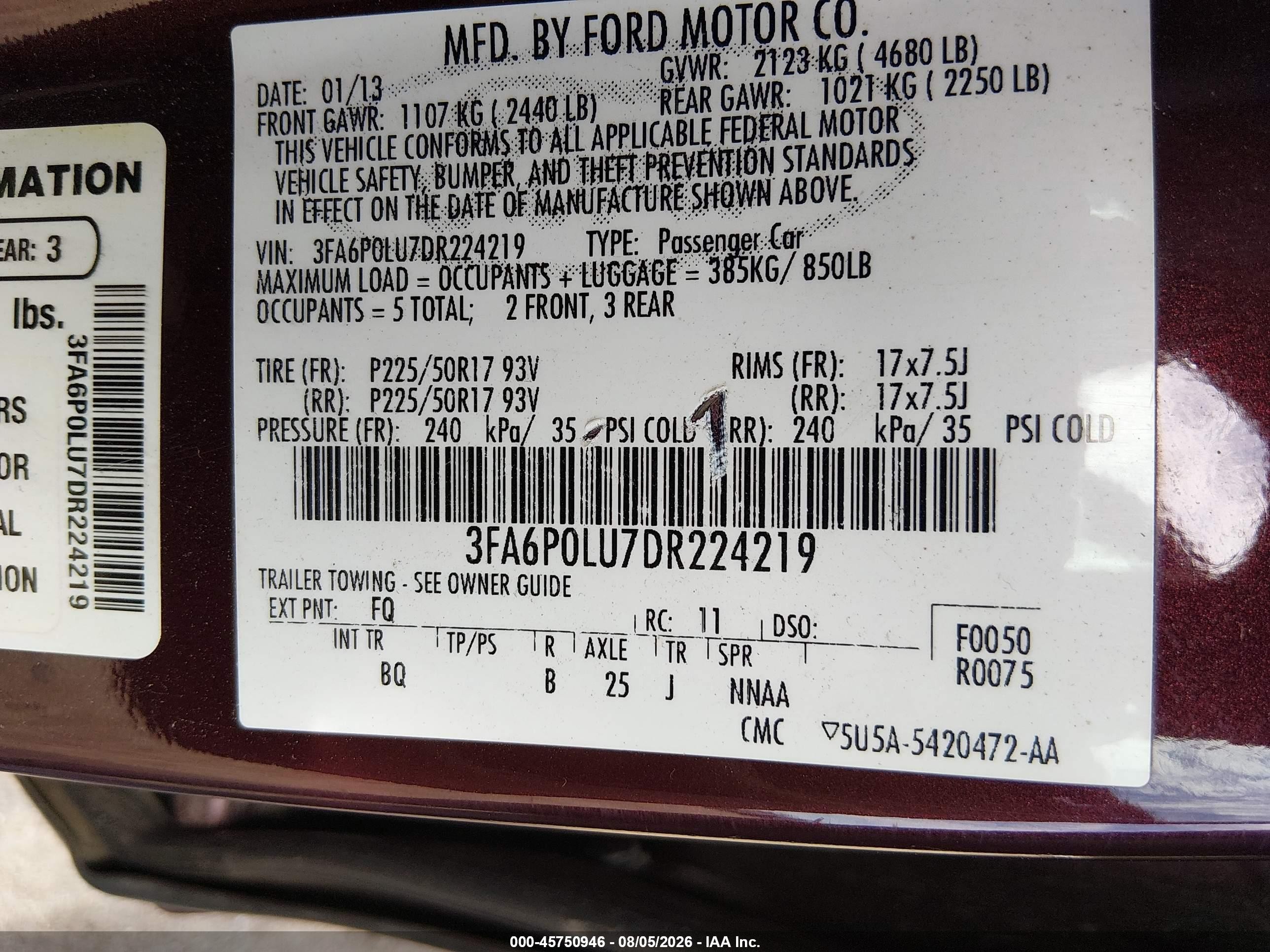 2013 Ford Fusion Hybrid Se Burgundy vin: 3FA6P0LU7DR224219