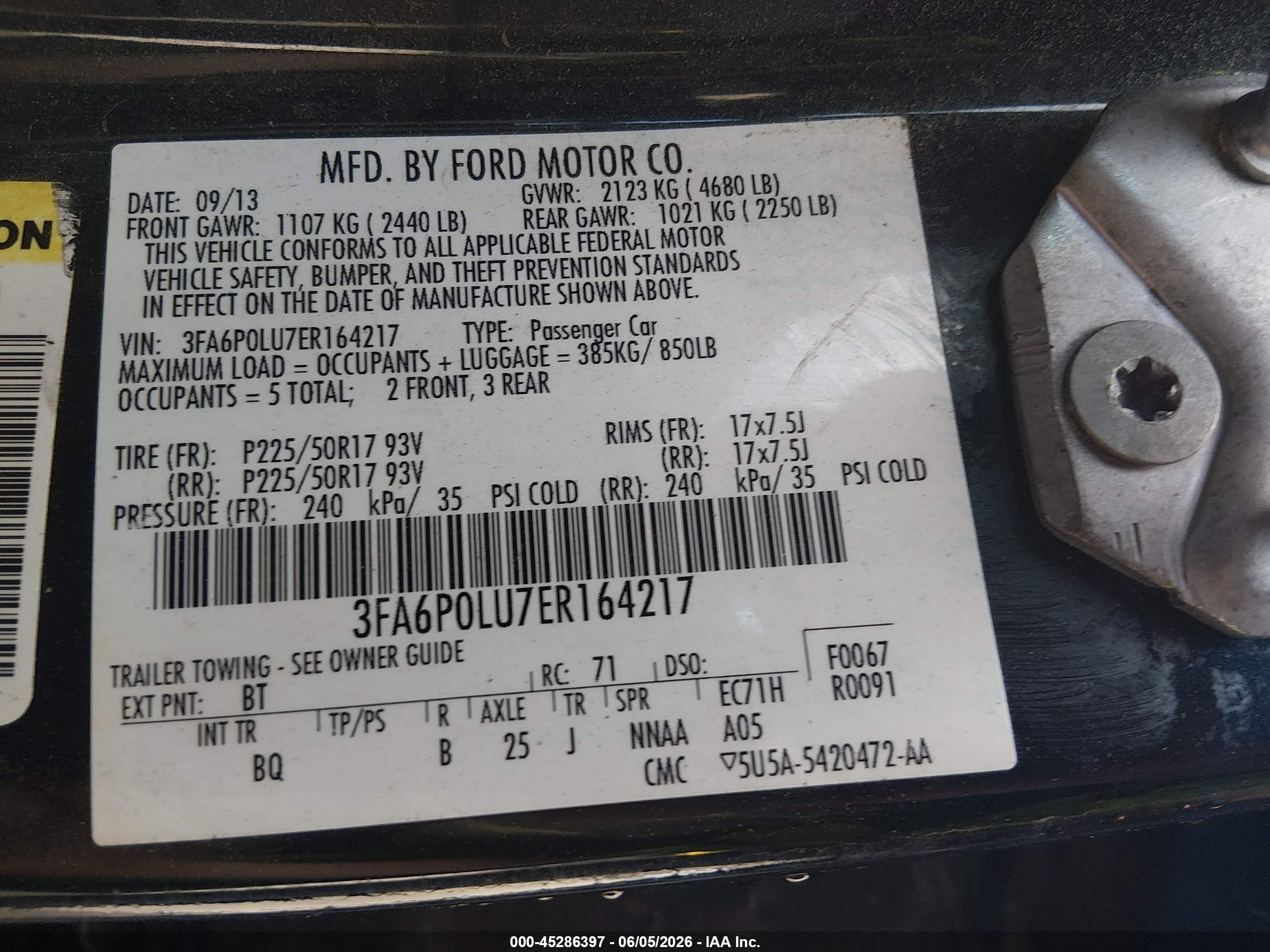 2014 Ford Fusion Hybrid Se Black vin: 3FA6P0LU7ER164217
