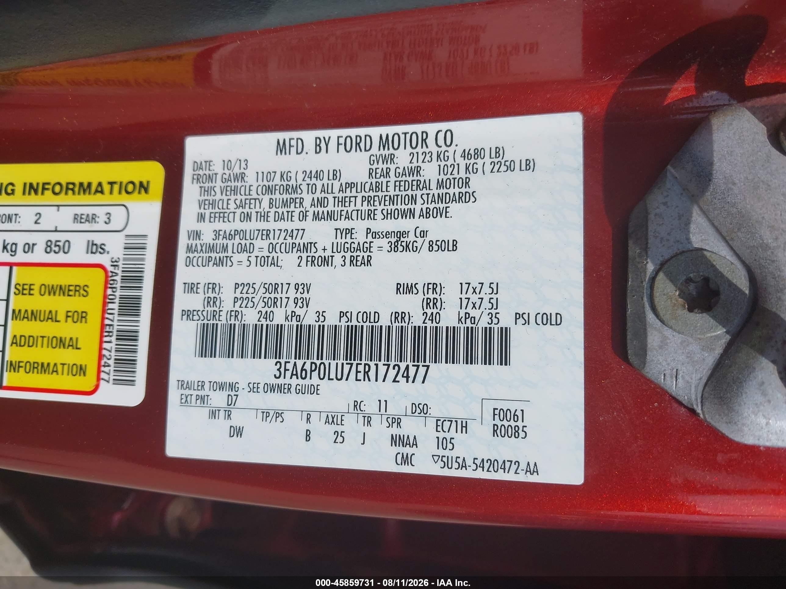 2014 Ford Fusion Hybrid Se Red vin: 3FA6P0LU7ER172477