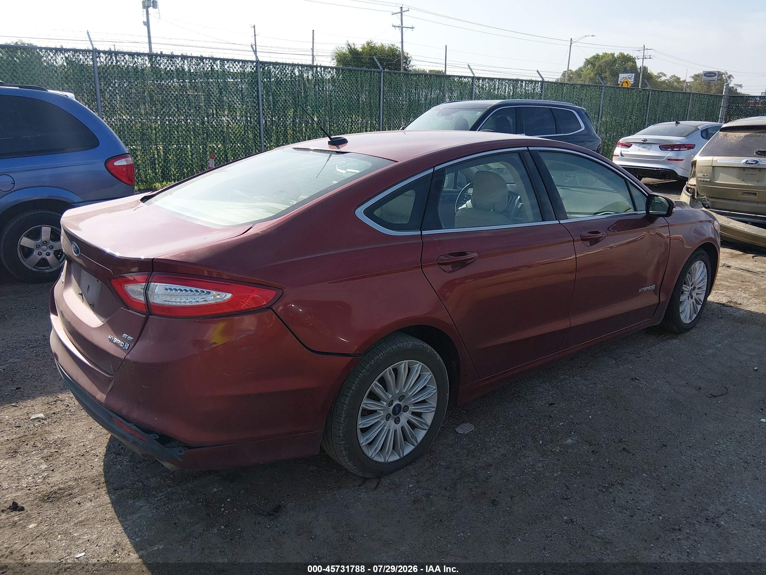 2014 Ford Fusion Hybrid Se Red vin: 3FA6P0LU7ER212038