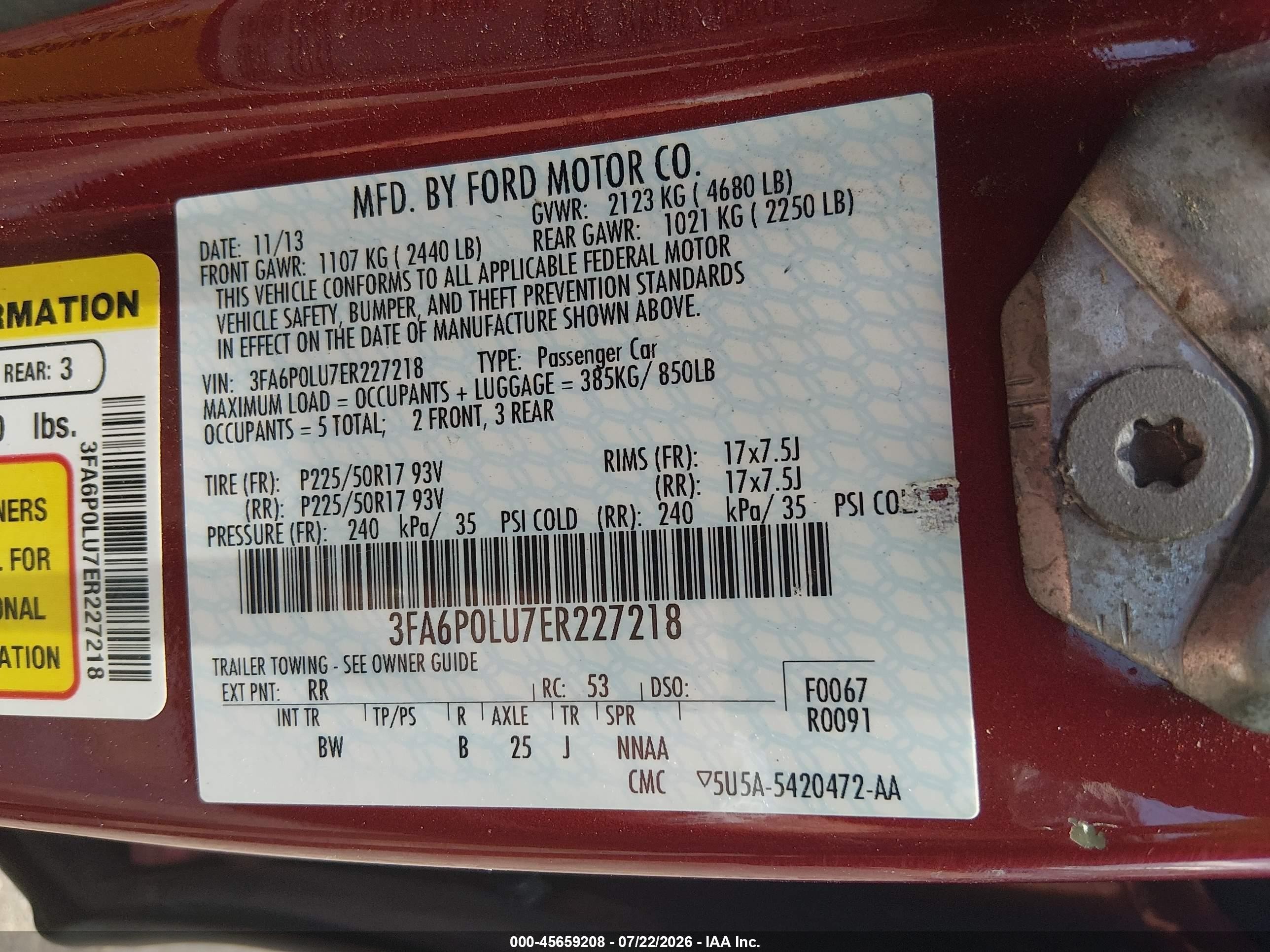 2014 Ford Fusion Hybrid Se Red vin: 3FA6P0LU7ER227218