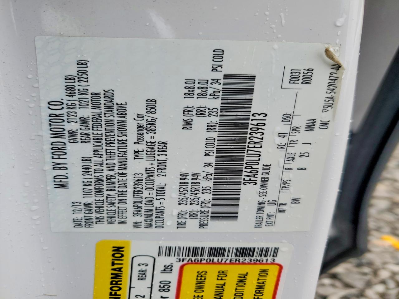 2014 Ford Fusion Se Hybrid Белый vin: 3FA6P0LU7ER239613