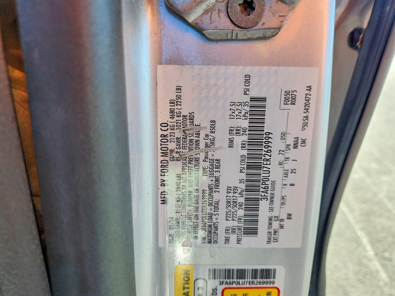 2014 Ford Fusion Se Hybrid Silver vin: 3FA6P0LU7ER269999