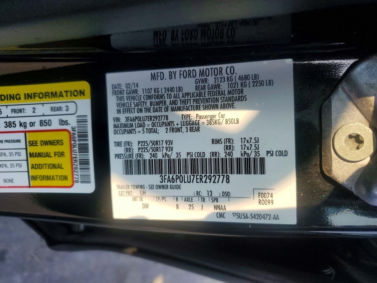 2014 Ford Fusion Se Hybrid Black vin: 3FA6P0LU7ER292778