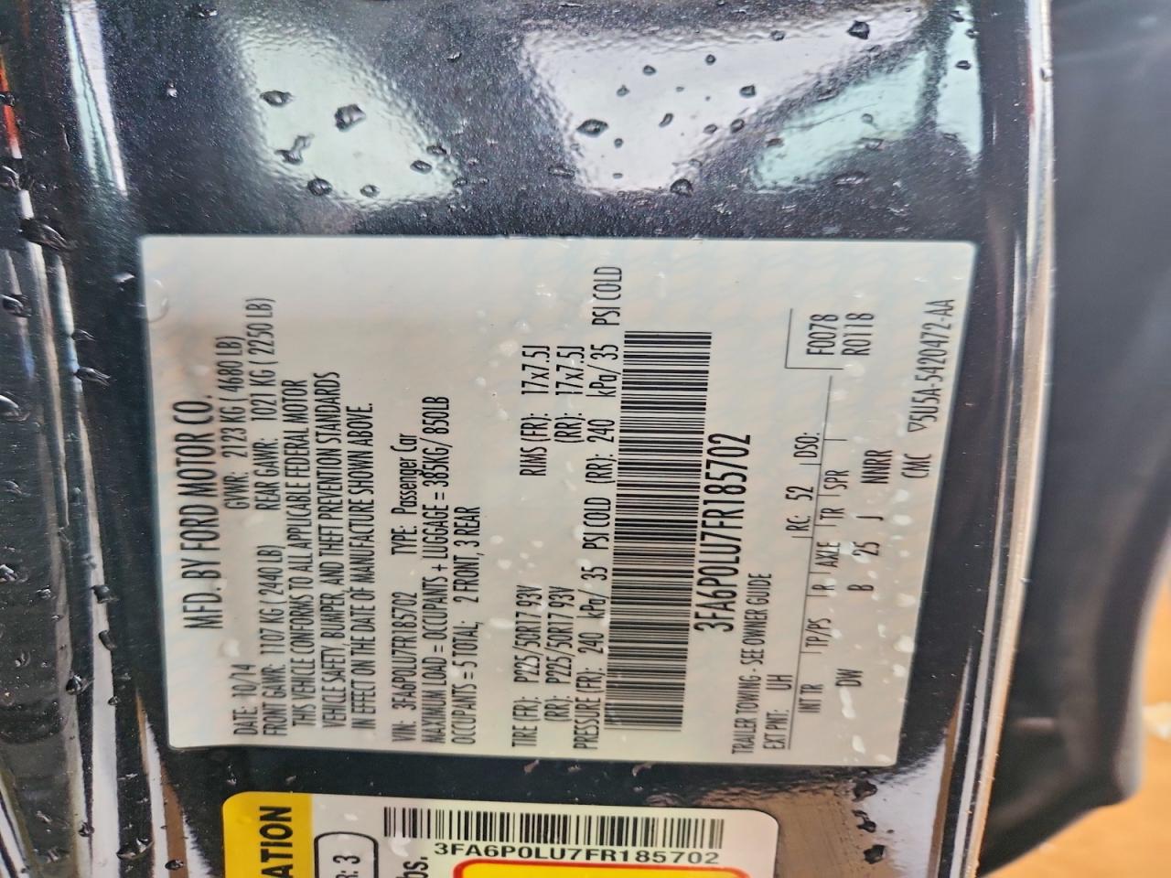 2015 Ford Fusion Se Hybrid Черный vin: 3FA6P0LU7FR185702