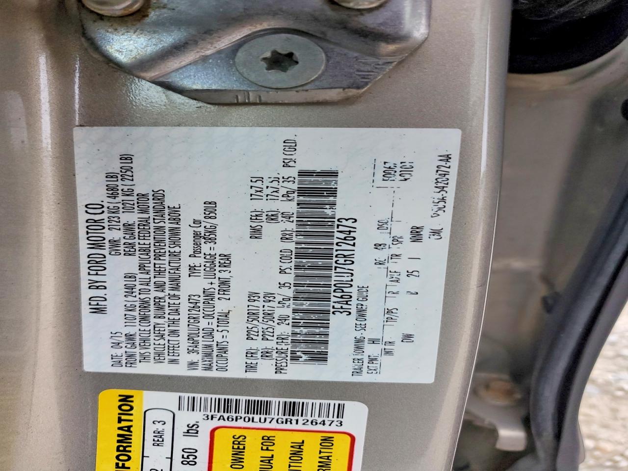 2016 Ford Fusion Se Hybrid Beige vin: 3FA6P0LU7GR126473