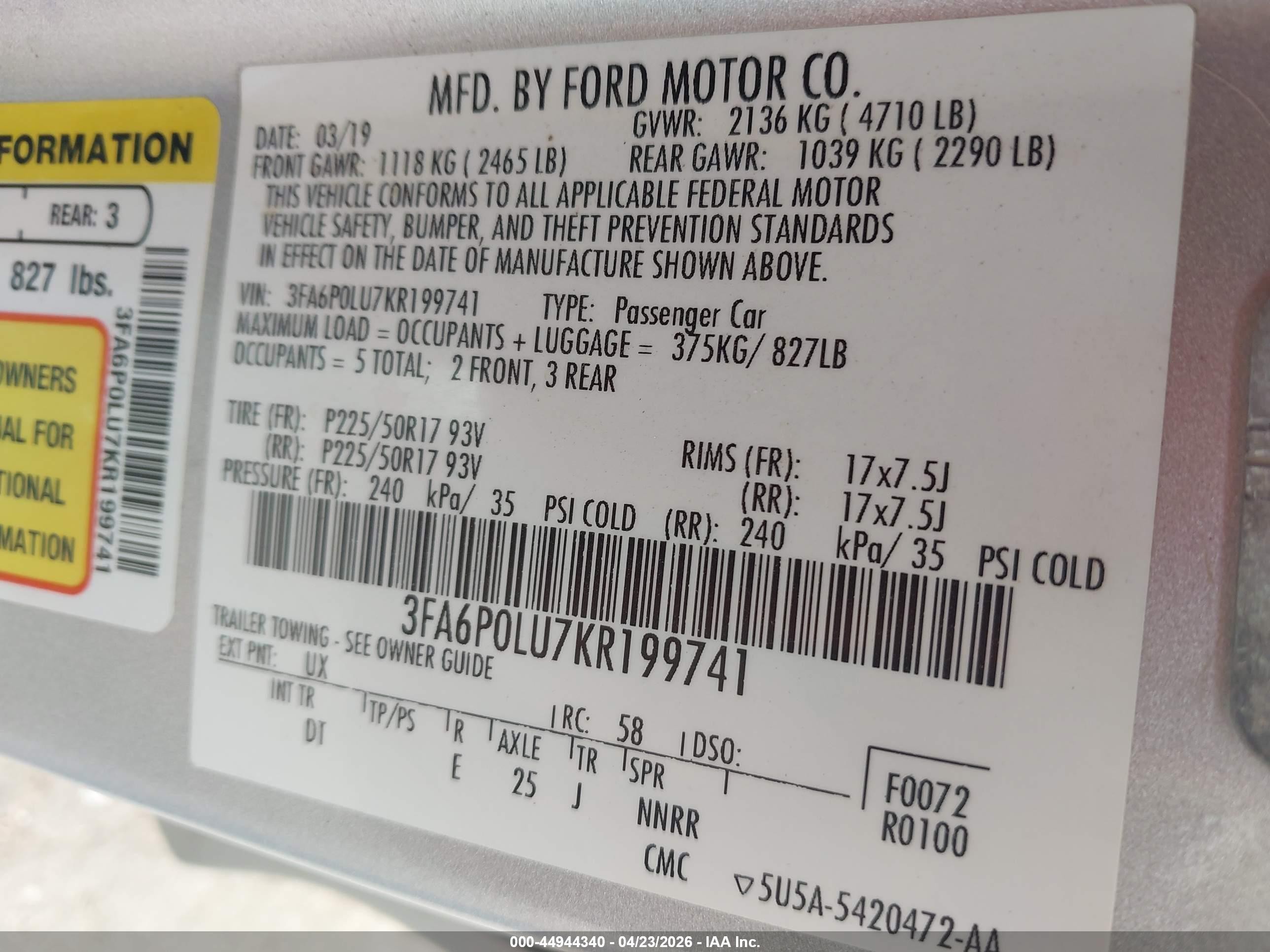 2019 Ford Fusion Hybrid Se Silver vin: 3FA6P0LU7KR199741