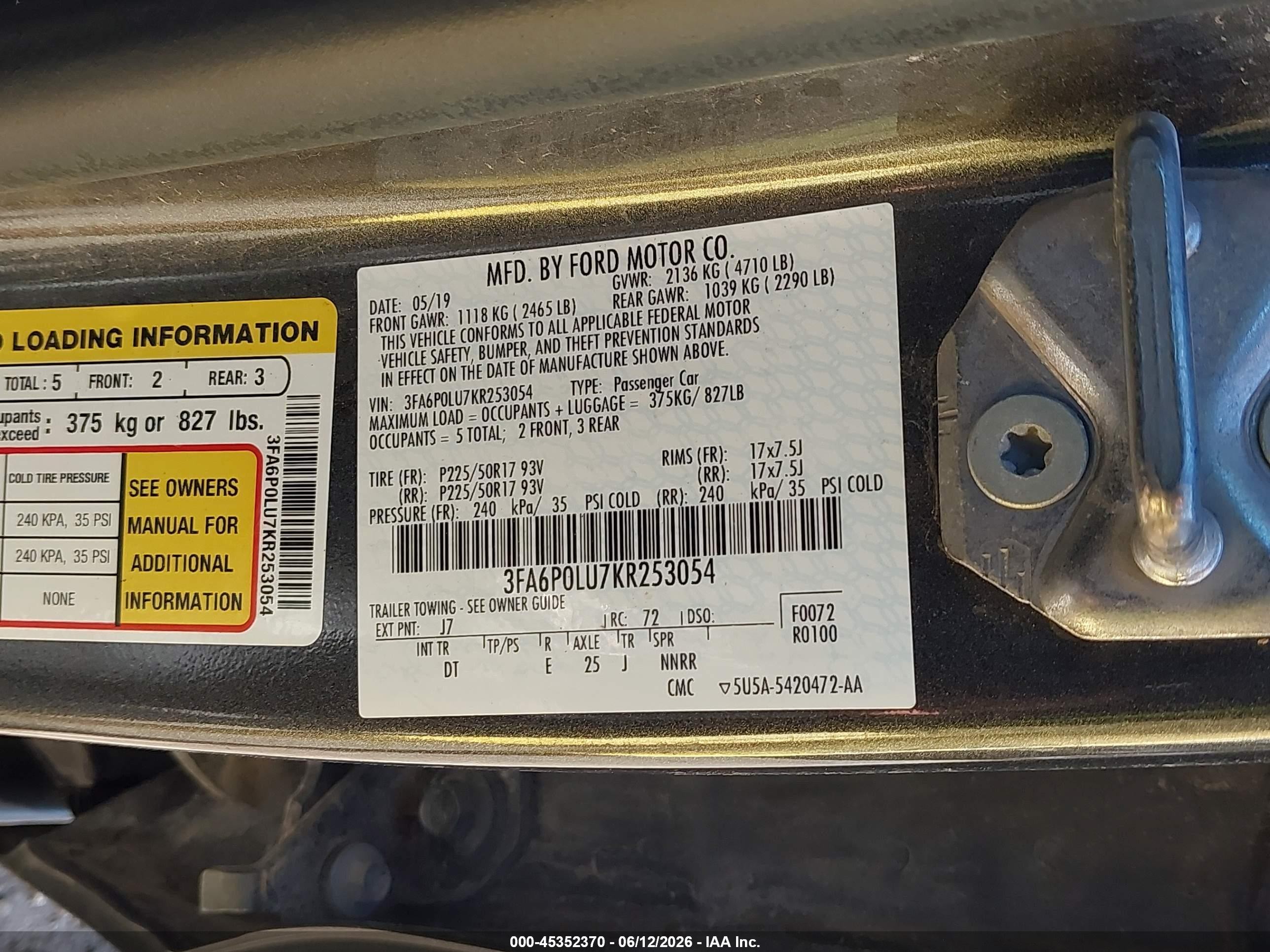 2019 Ford Fusion Hybrid Se Gray vin: 3FA6P0LU7KR253054