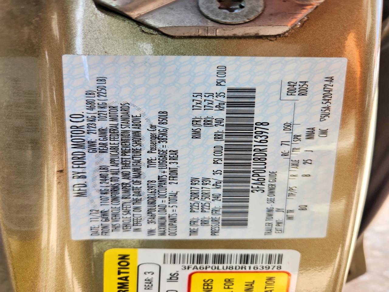 2013 Ford Fusion Se Hybrid Зеленый vin: 3FA6P0LU8DR163978