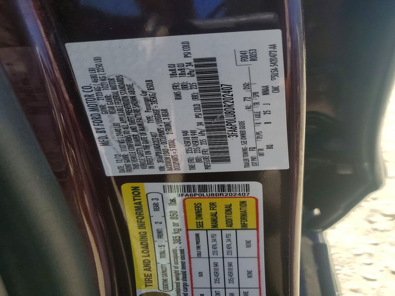 2013 Ford Fusion Se Hybrid Burgundy vin: 3FA6P0LU8DR202407