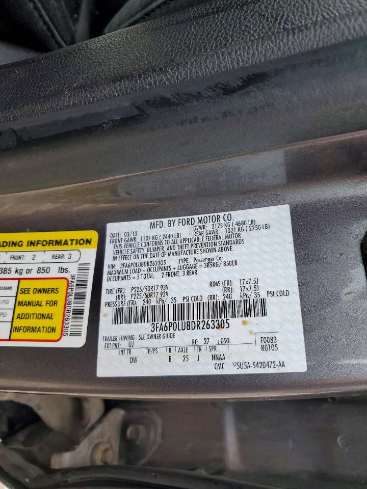2013 Ford Fusion Se Hybrid Gray vin: 3FA6P0LU8DR263305