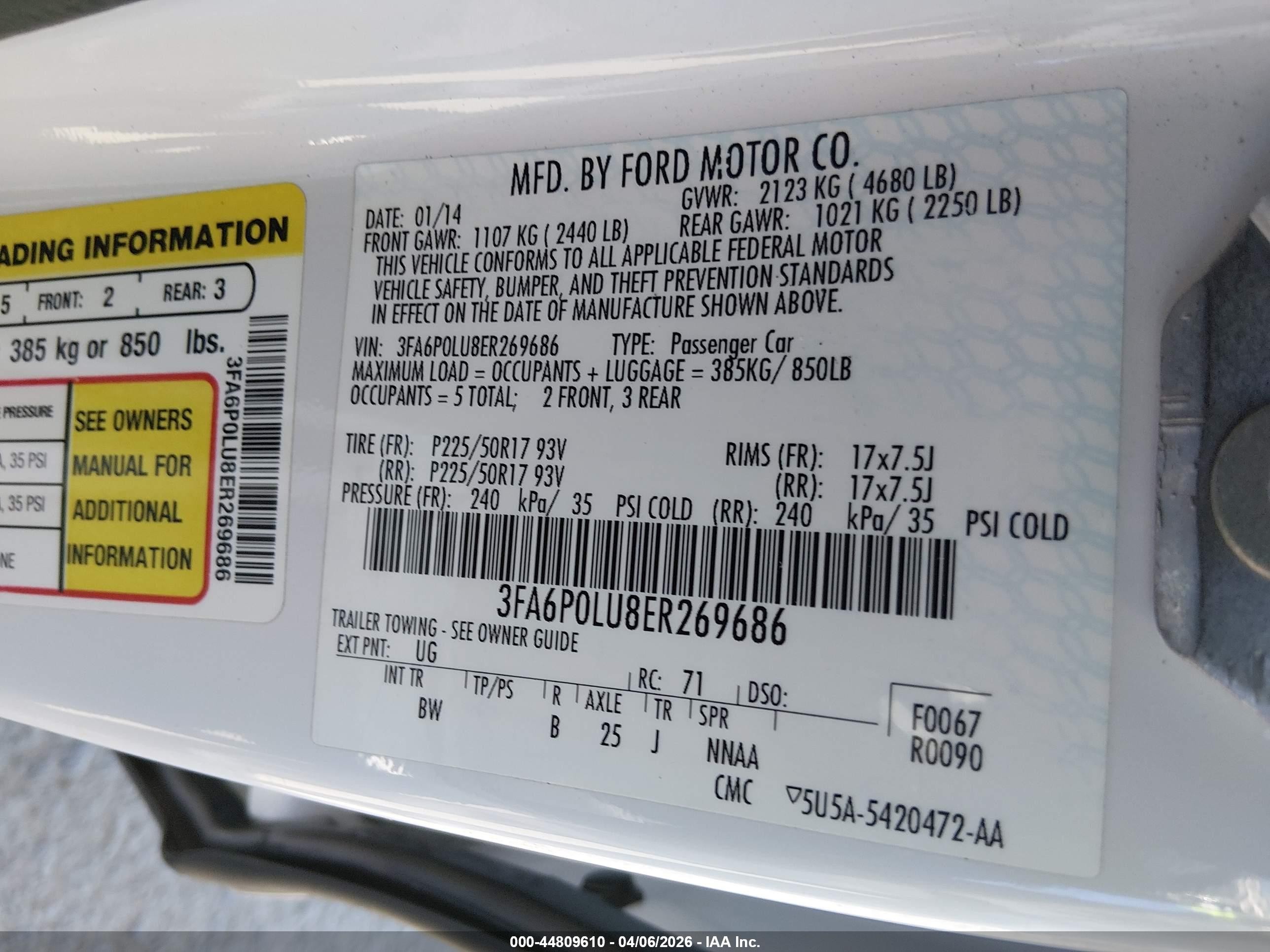 2014 Ford Fusion Hybrid Se White vin: 3FA6P0LU8ER269686
