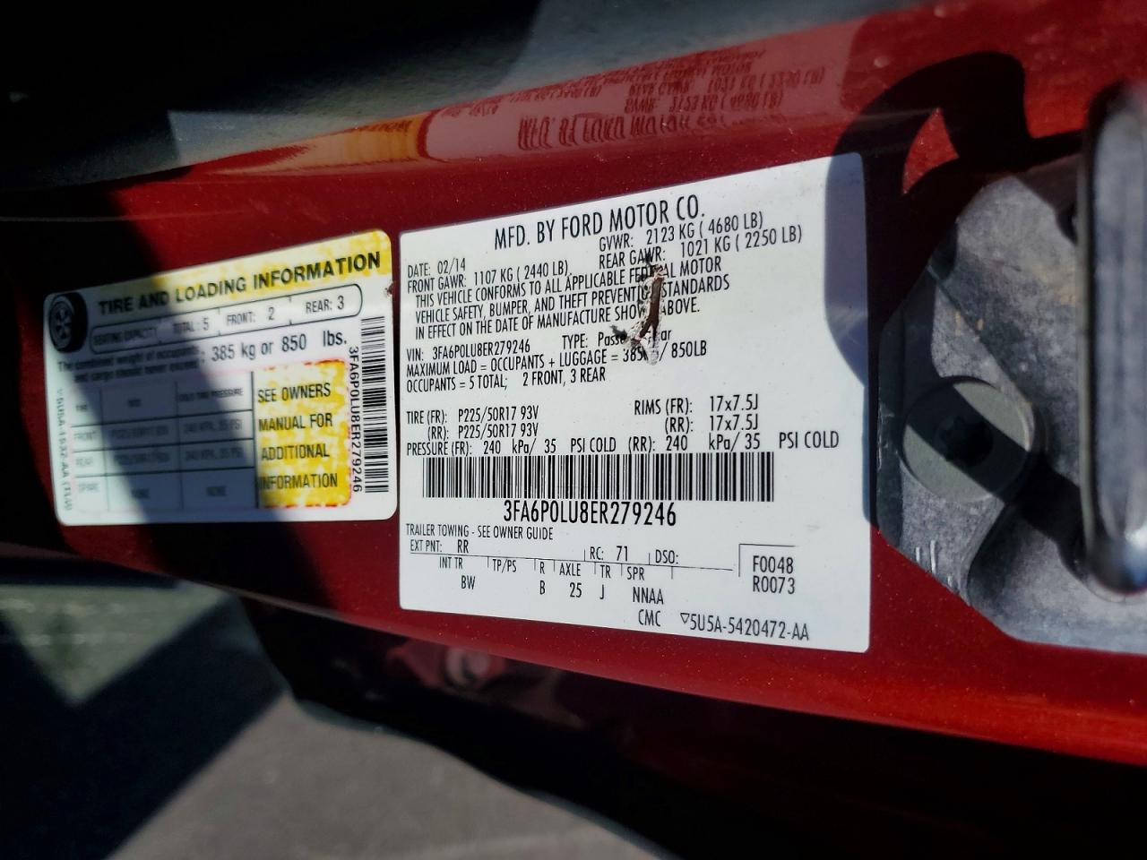 2014 Ford Fusion Se Hybrid Red vin: 3FA6P0LU8ER279246