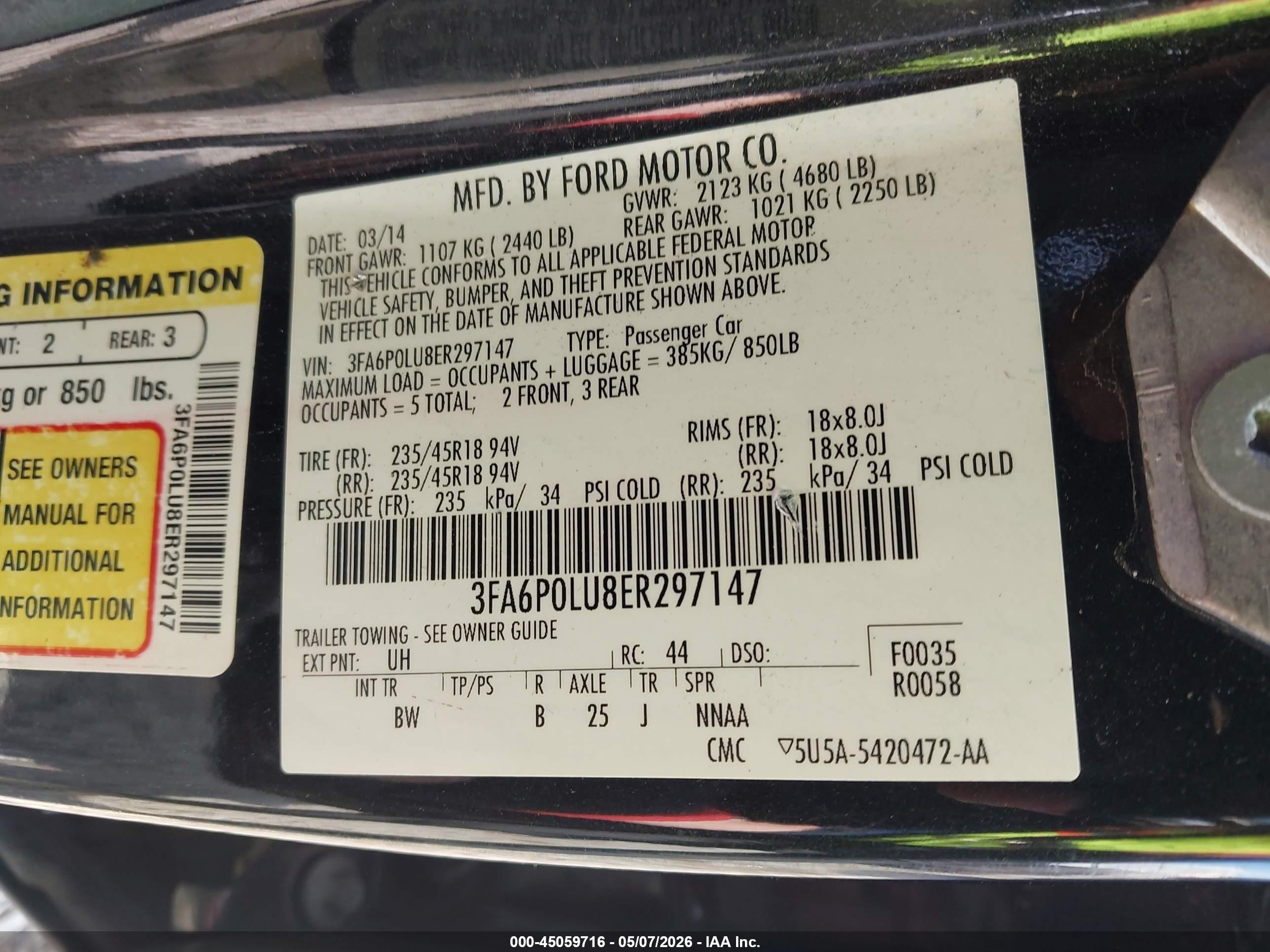 2014 Ford Fusion Hybrid Se Черный vin: 3FA6P0LU8ER297147