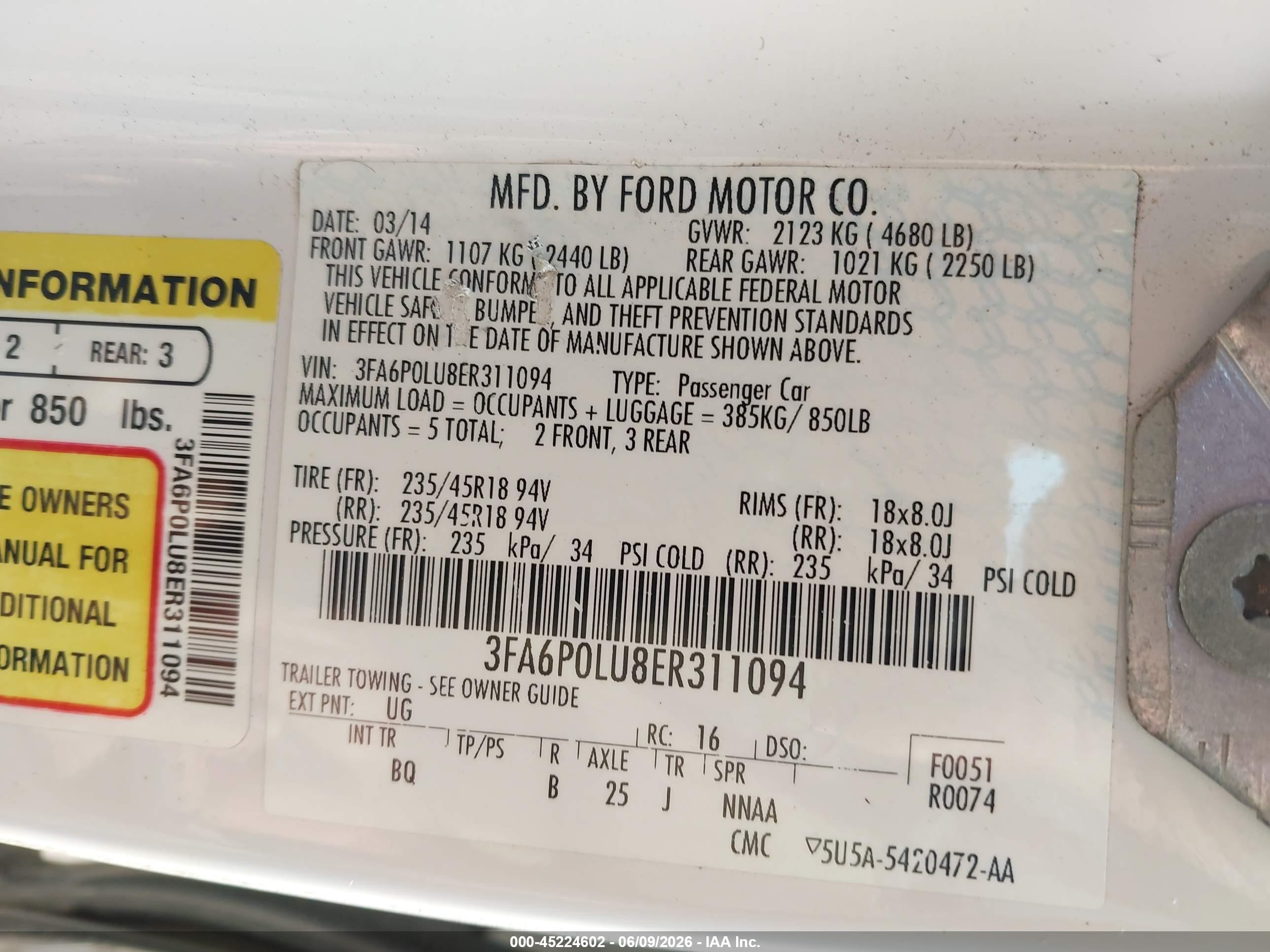2014 Ford Fusion Hybrid Se White vin: 3FA6P0LU8ER311094