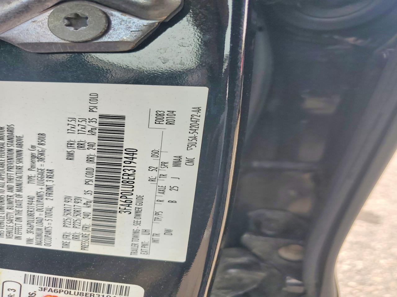 2014 Ford Fusion Se Hybrid Black vin: 3FA6P0LU8ER319440
