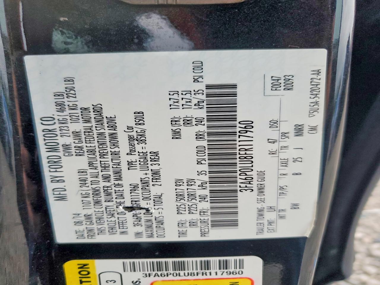 2015 Ford Fusion Se Hybrid Черный vin: 3FA6P0LU8FR117960