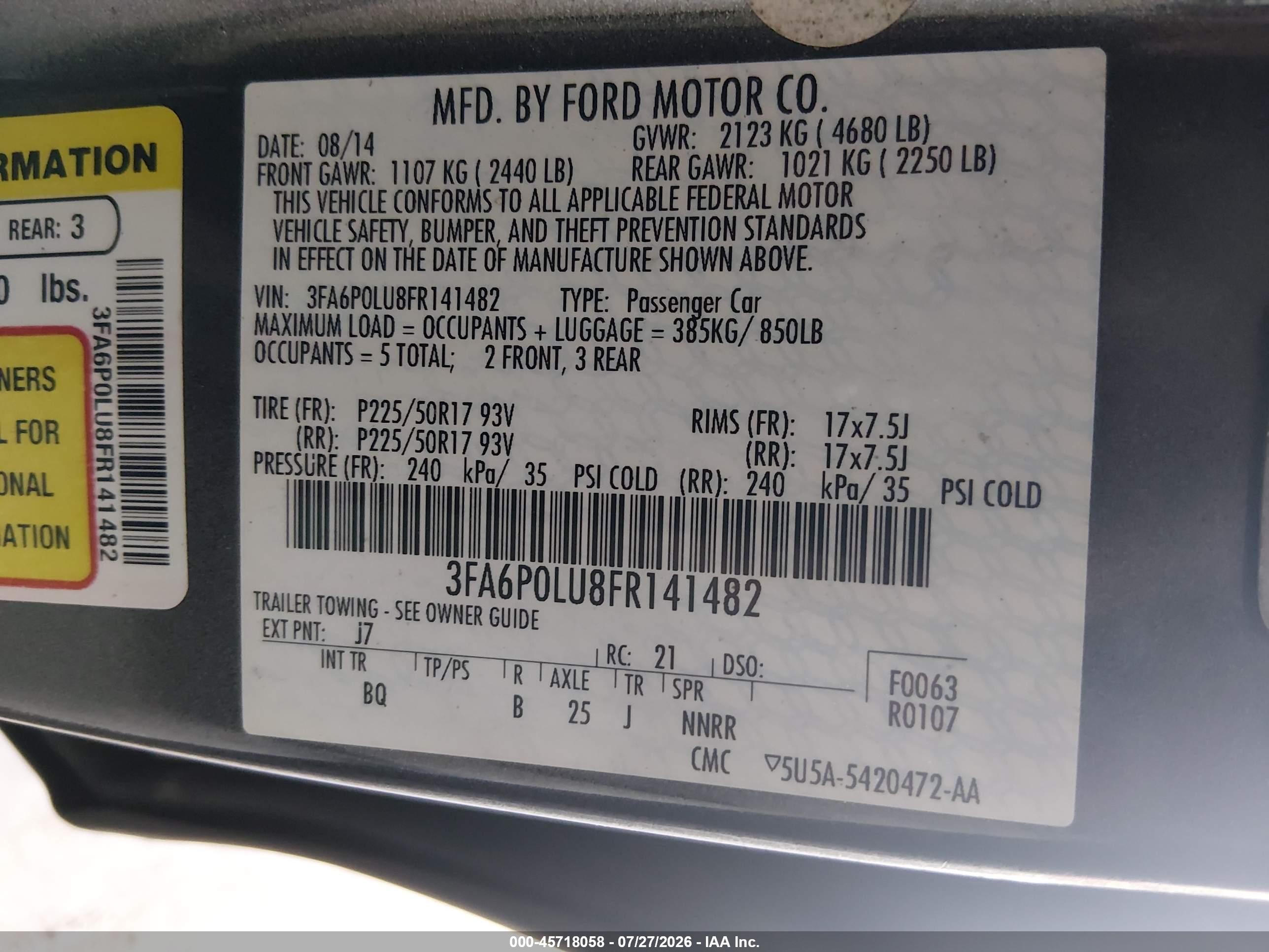 2015 Ford Fusion Hybrid Se Gray vin: 3FA6P0LU8FR141482