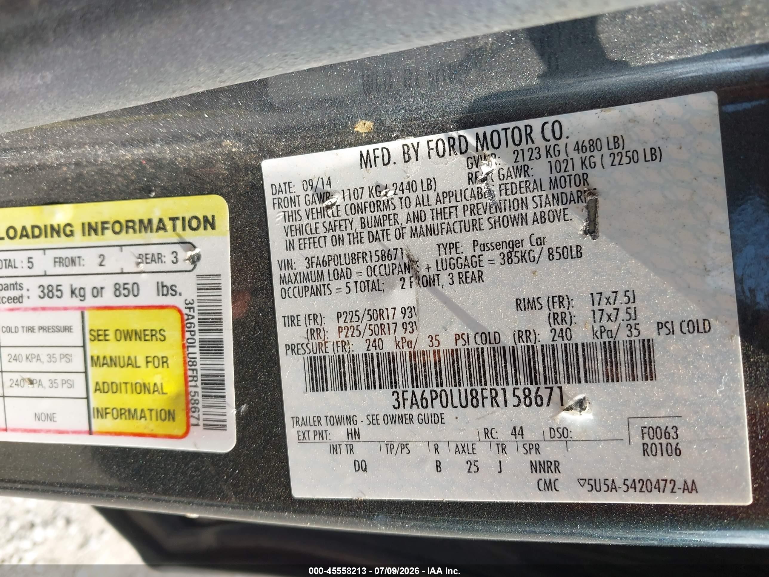 2015 Ford Fusion Hybrid Se Blue vin: 3FA6P0LU8FR158671