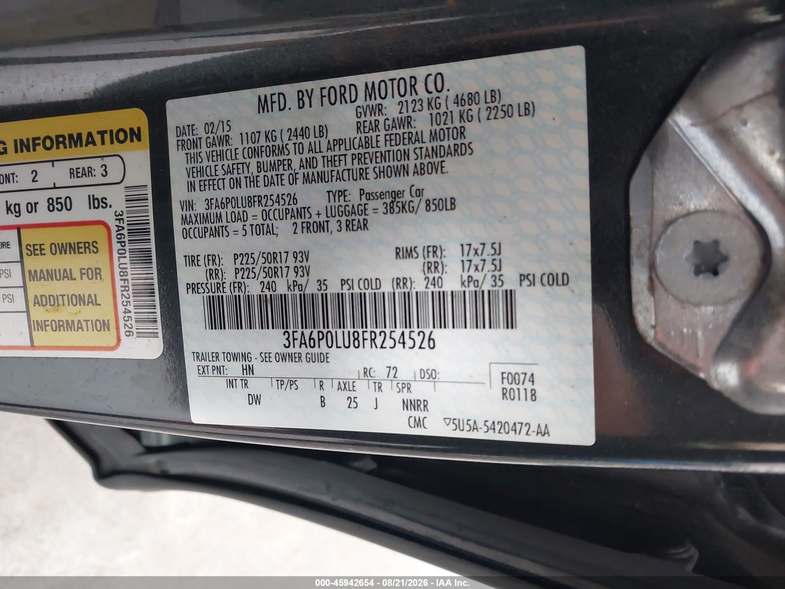 2015 Ford Fusion Hybrid Se Серый vin: 3FA6P0LU8FR254526