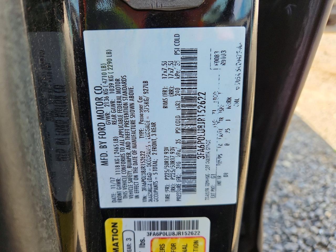 2018 Ford Fusion Se Hybrid Black vin: 3FA6P0LU8JR152622