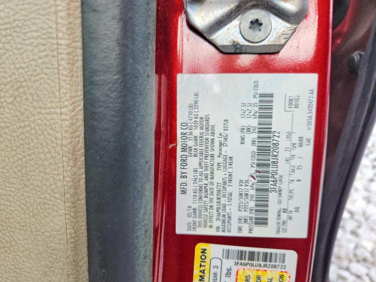 2018 Ford Fusion Se Hybrid Красный vin: 3FA6P0LU8JR208722