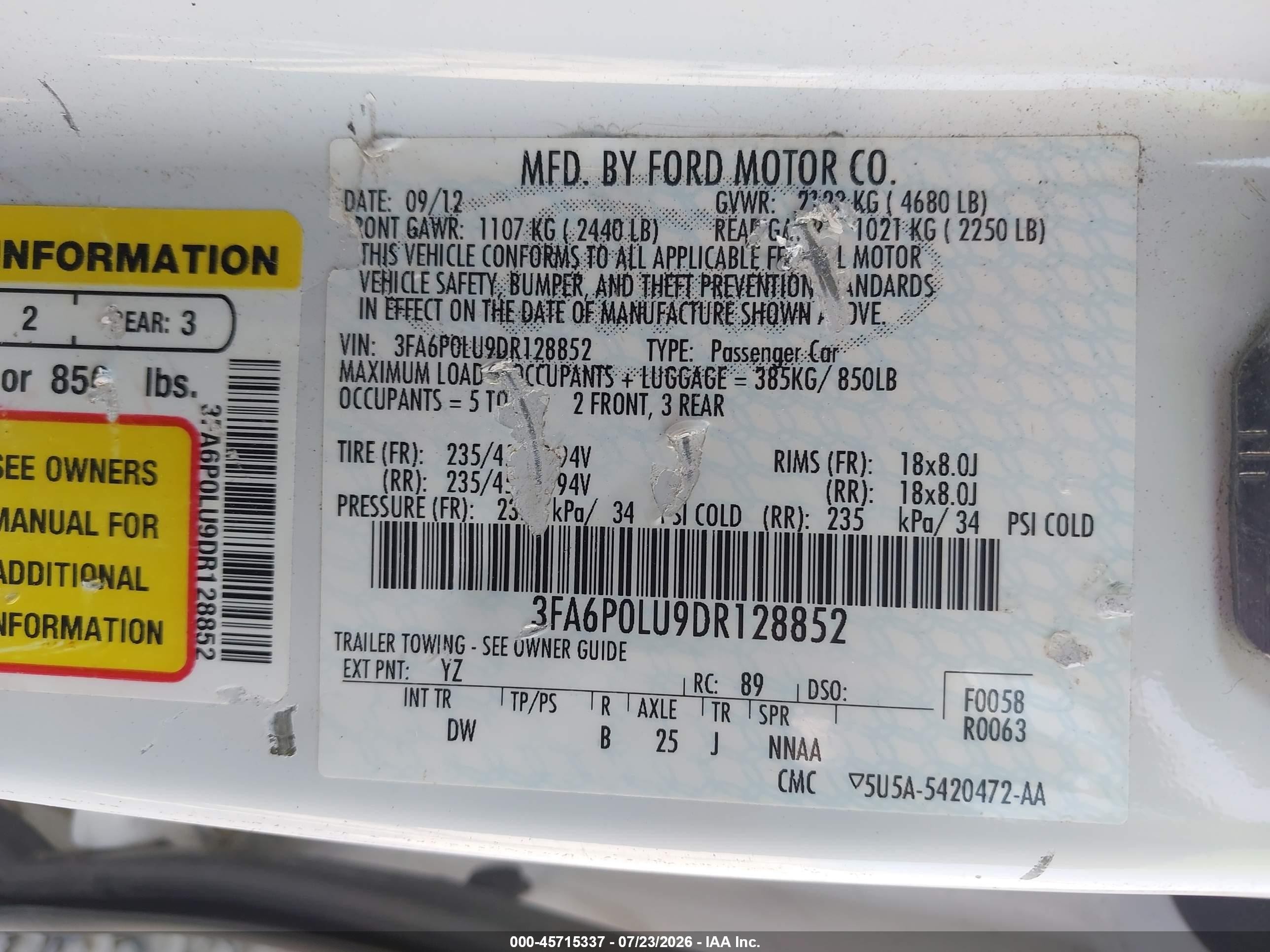 2013 Ford Fusion Hybrid Se White vin: 3FA6P0LU9DR128852
