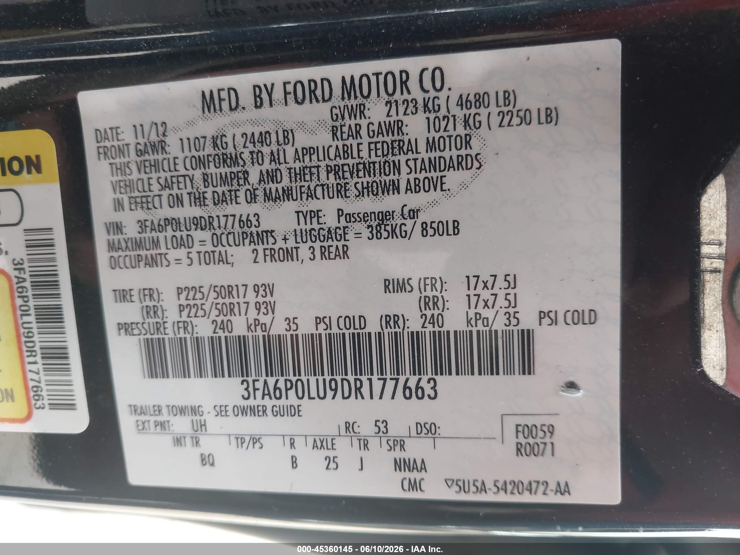2013 Ford Fusion Hybrid Se Black vin: 3FA6P0LU9DR177663