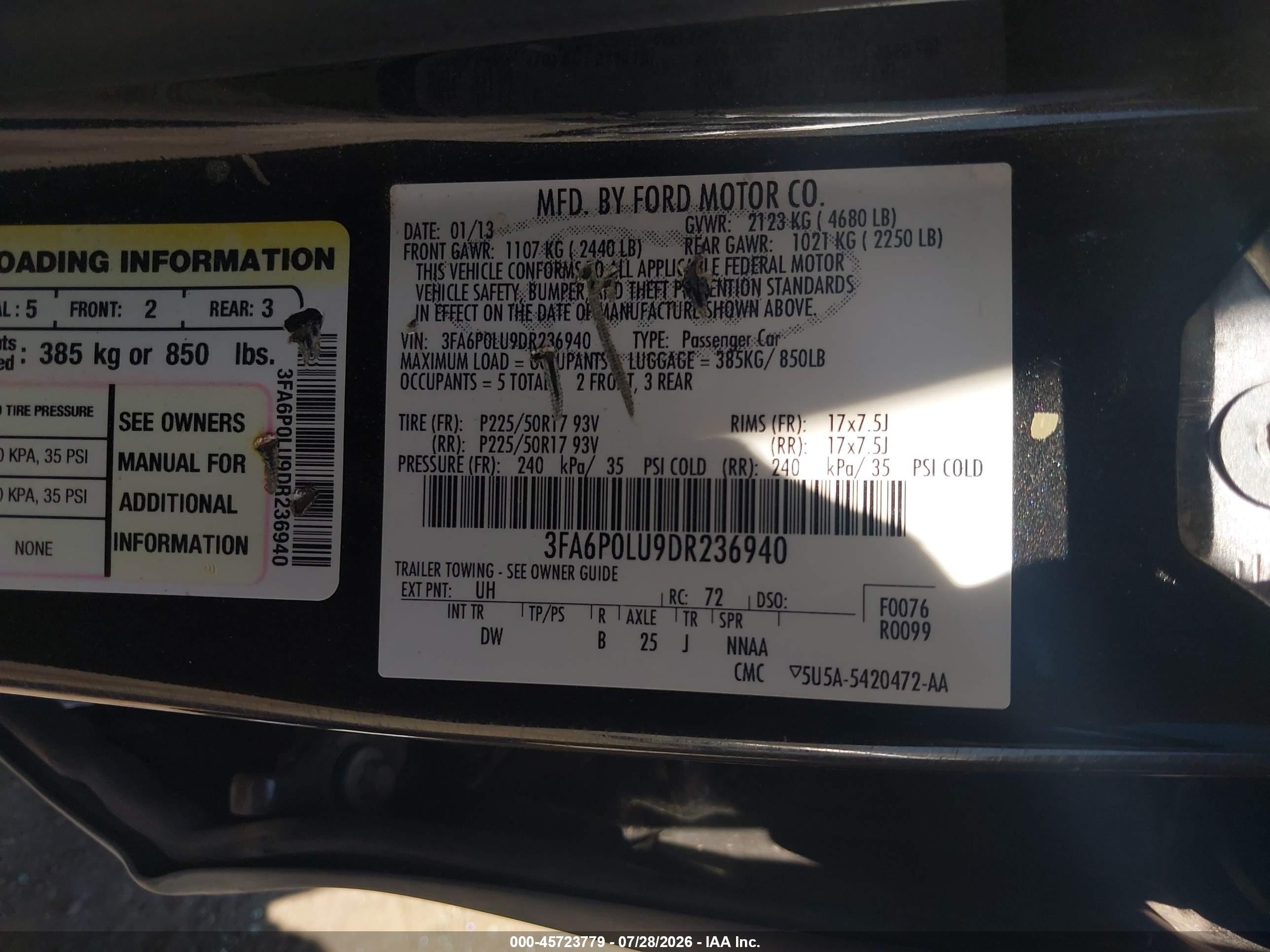 2013 Ford Fusion Hybrid Se Black vin: 3FA6P0LU9DR236940