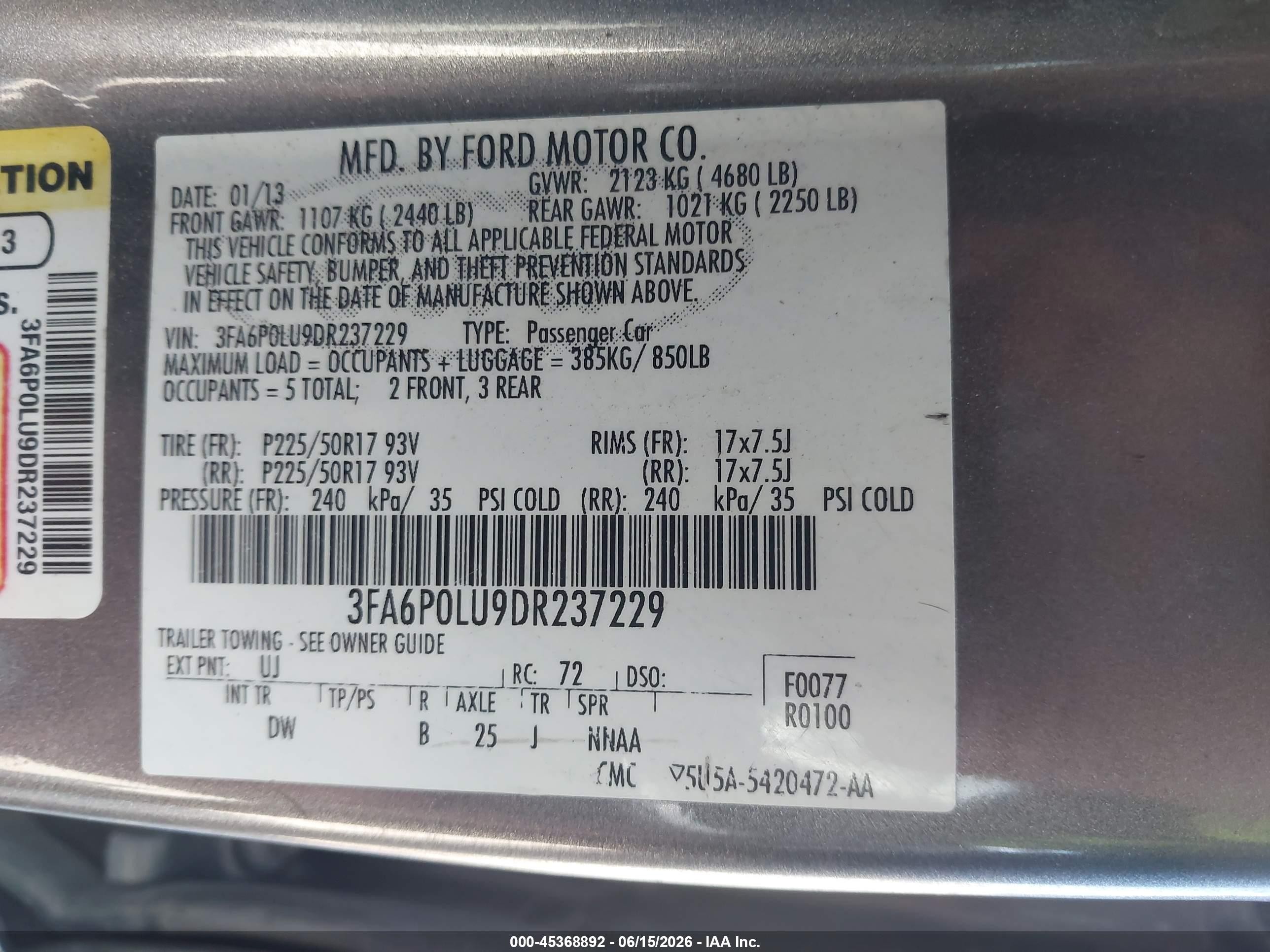 2013 Ford Fusion Hybrid Se Gray vin: 3FA6P0LU9DR237229
