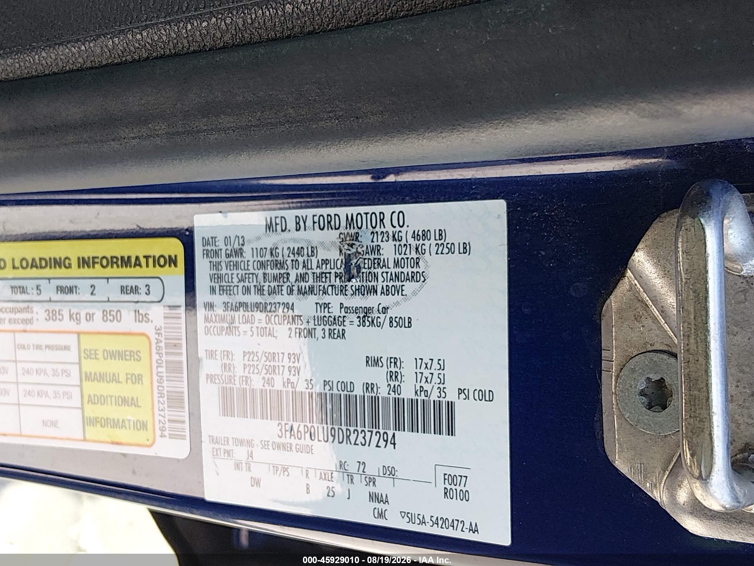 2013 Ford Fusion Hybrid Se Blue vin: 3FA6P0LU9DR237294