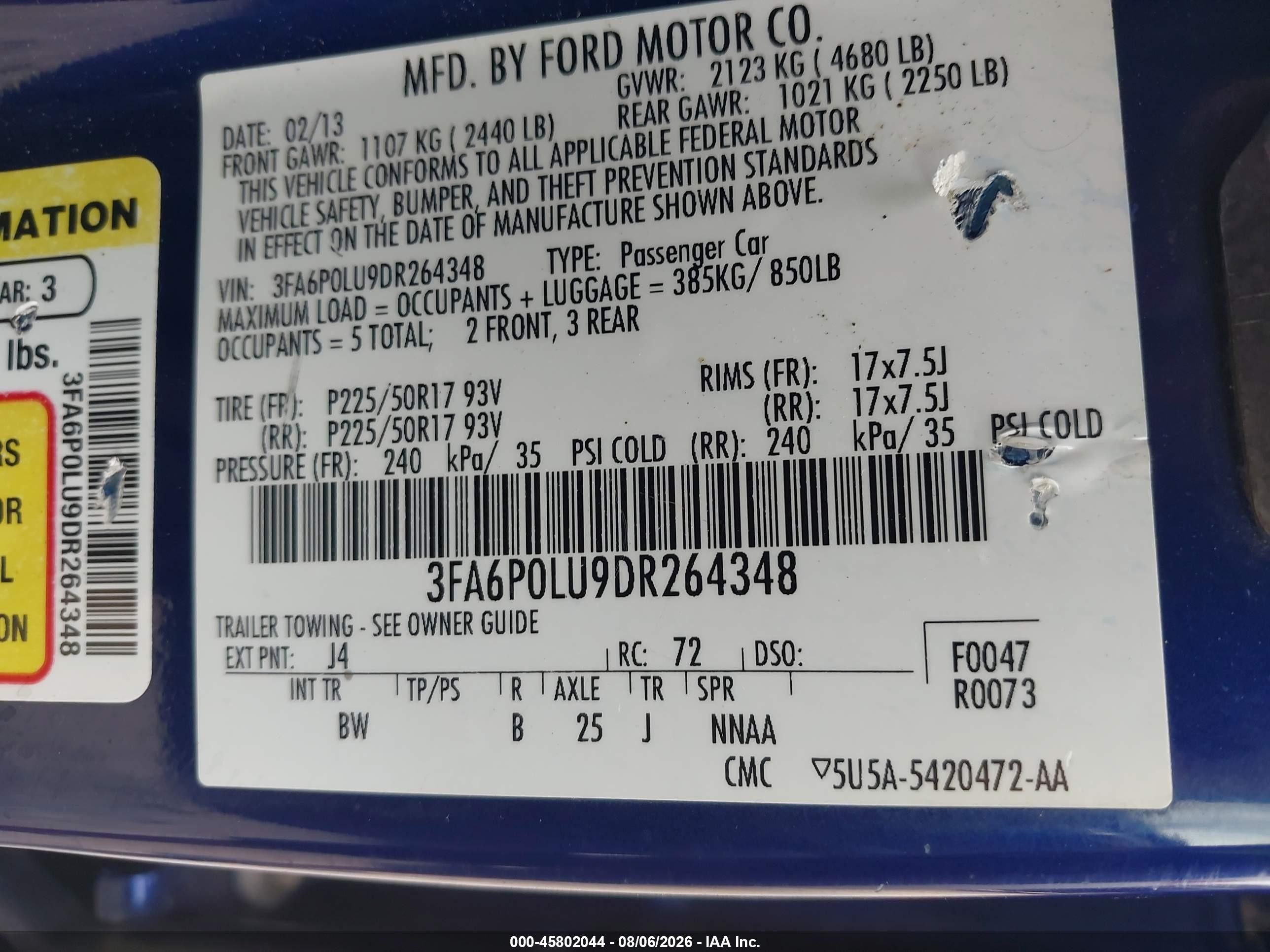 2013 Ford Fusion Hybrid Se Blue vin: 3FA6P0LU9DR264348