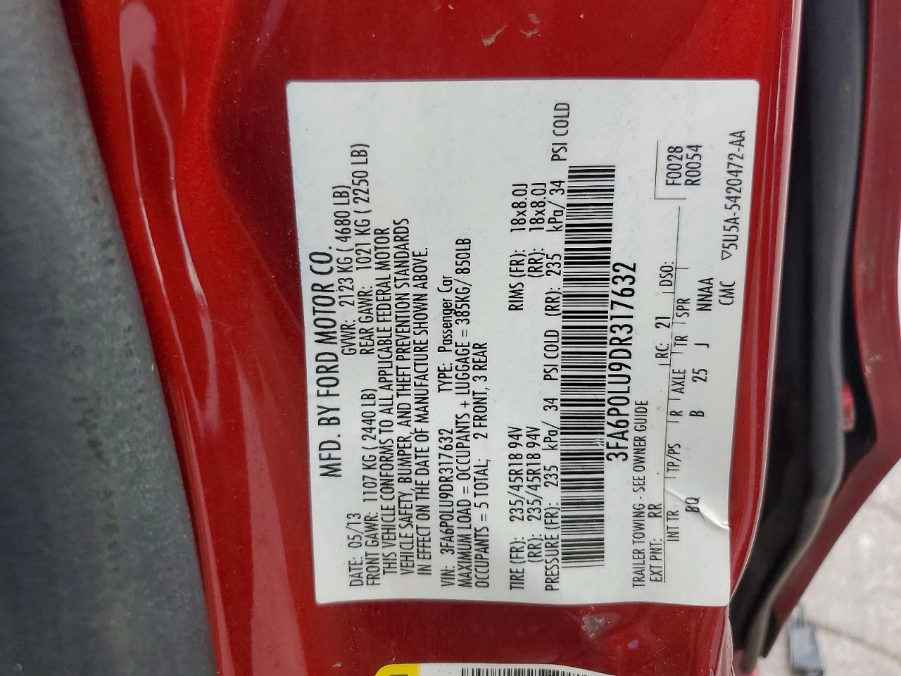 2013 Ford Fusion Se Hybrid Maroon vin: 3FA6P0LU9DR317632