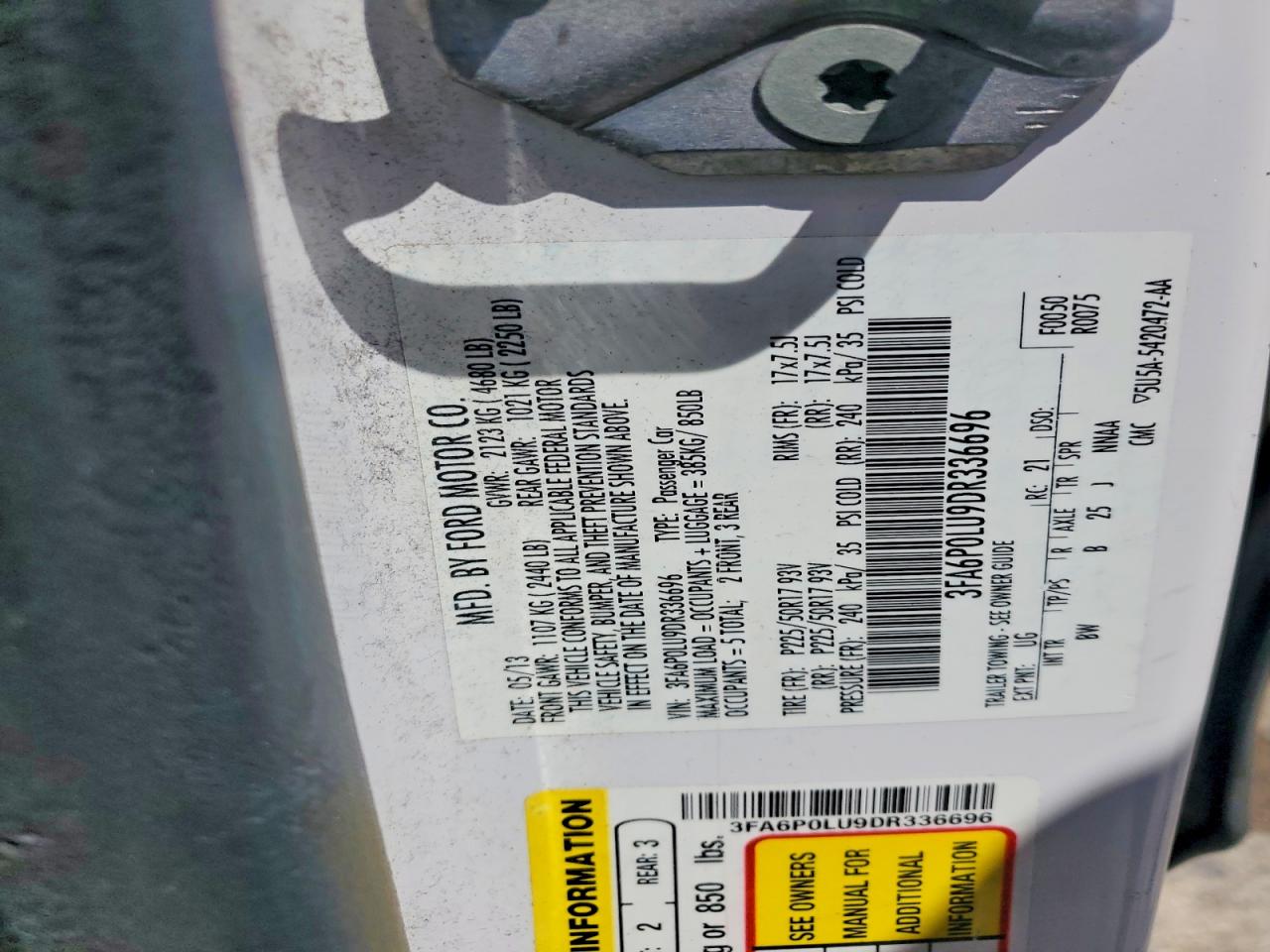 2013 Ford Fusion Se Hybrid White vin: 3FA6P0LU9DR336696