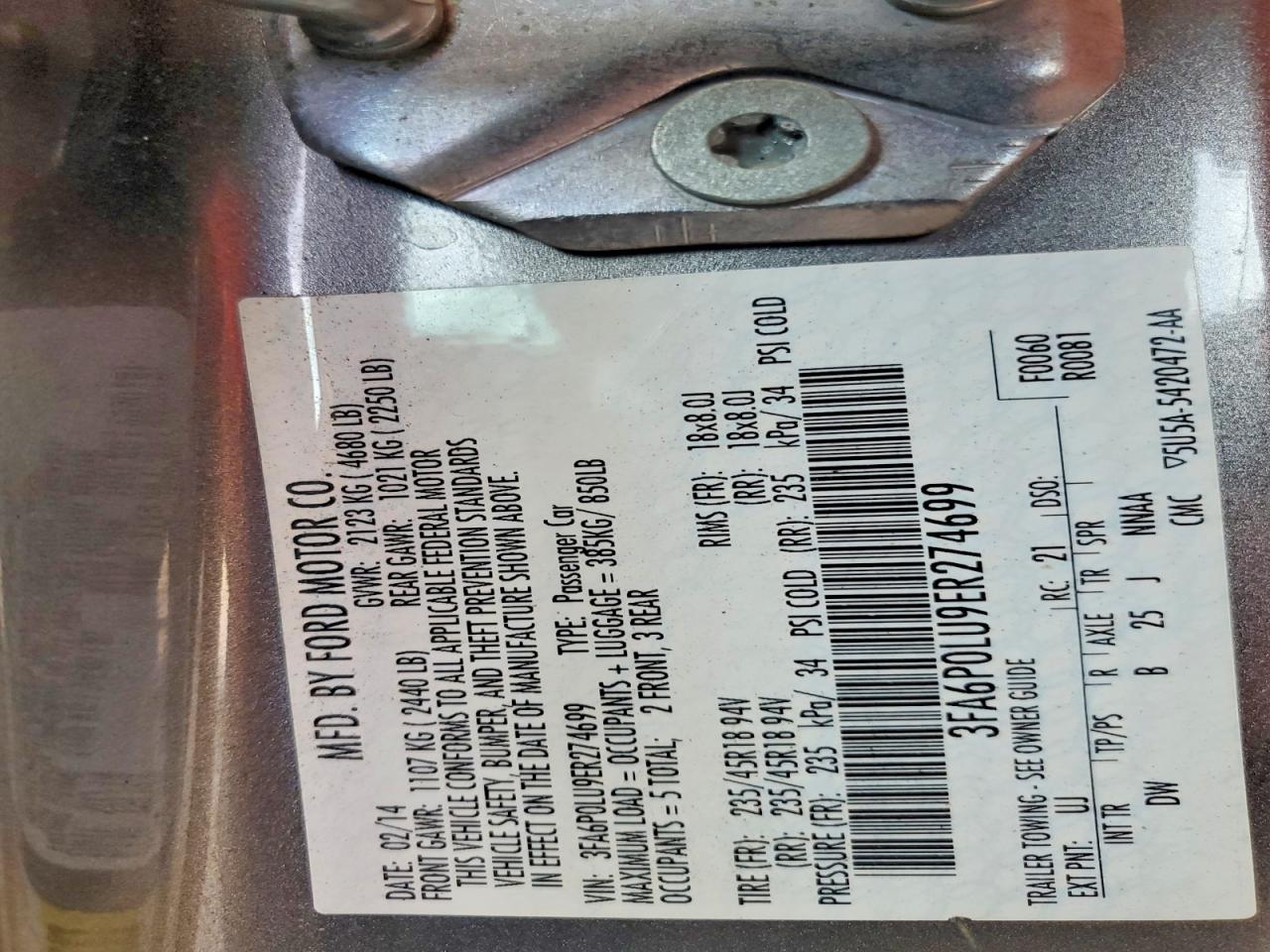 2014 Ford Fusion Se Hybrid Серый vin: 3FA6P0LU9ER274699