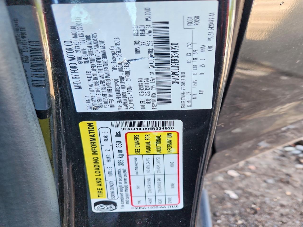 2014 Ford Fusion Se Hybrid Black vin: 3FA6P0LU9ER334920