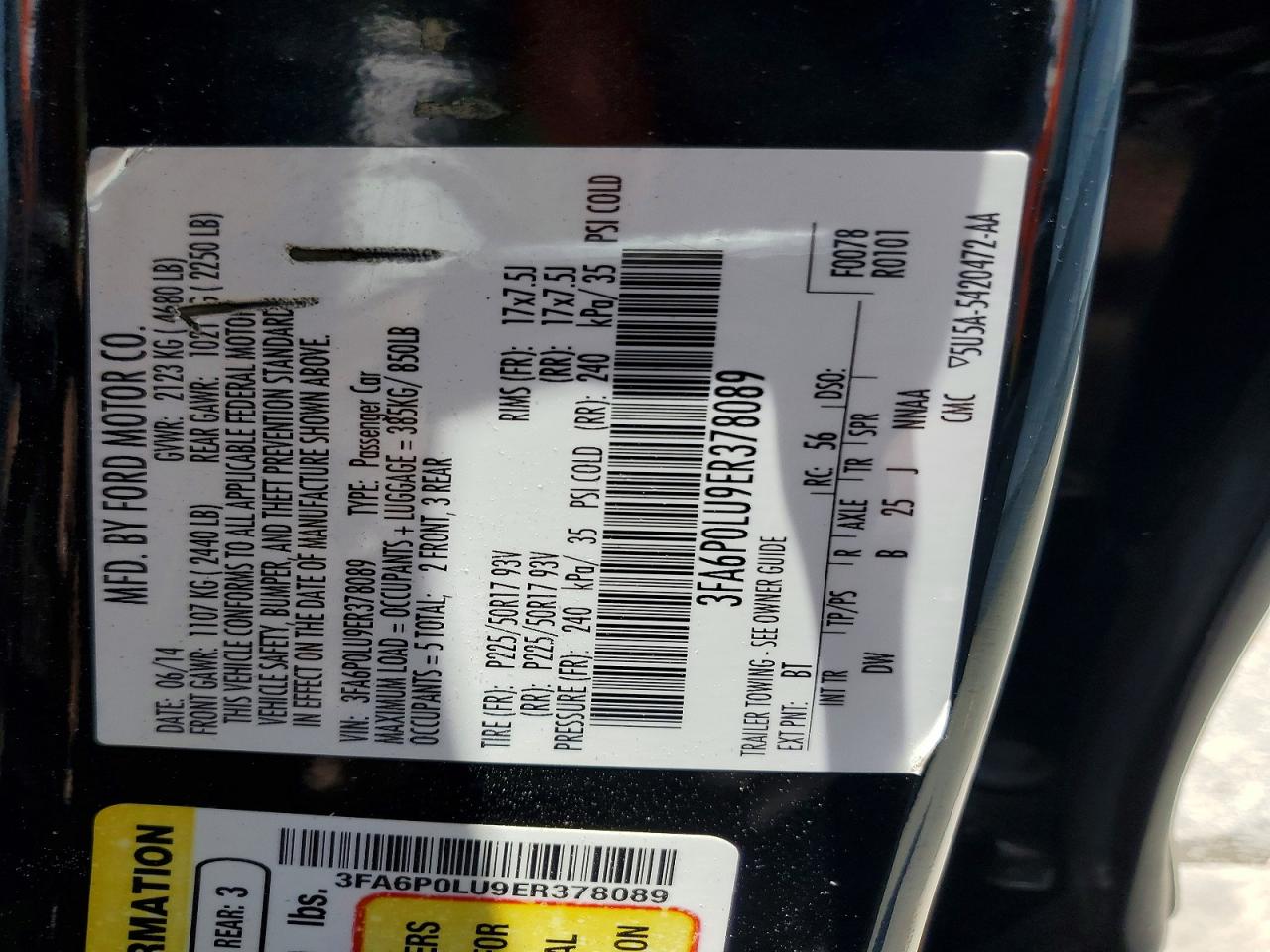 2014 Ford Fusion Se Hybrid Black vin: 3FA6P0LU9ER378089