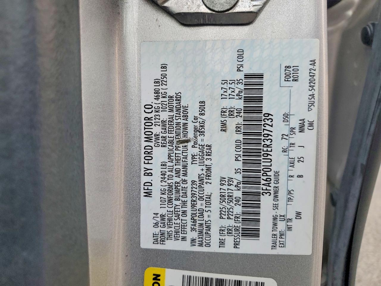 2014 Ford Fusion Se Hybrid Silver vin: 3FA6P0LU9ER397239