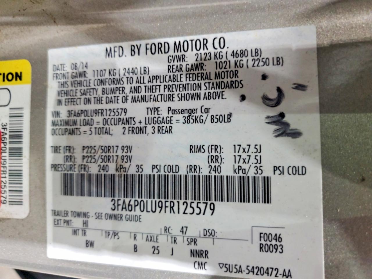 2015 Ford Fusion Se Hybrid Beige vin: 3FA6P0LU9FR125579